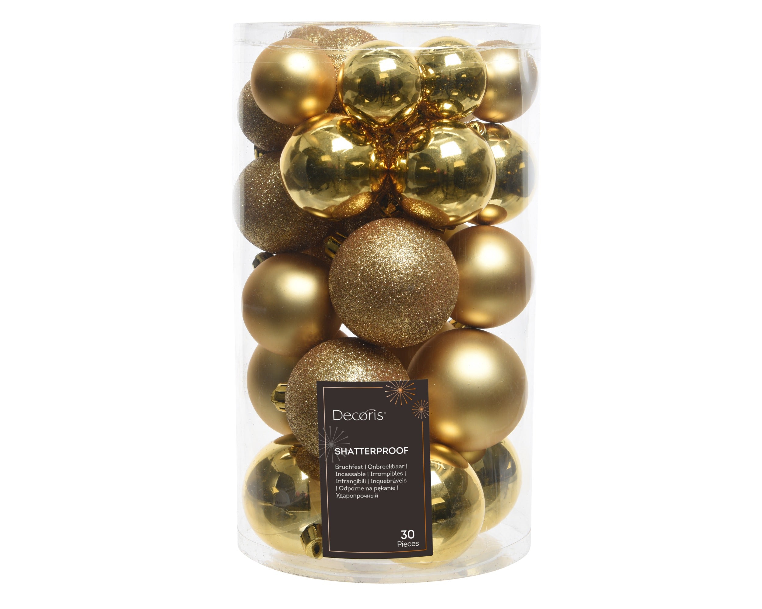 Kerstballen kunststof glans/mat/glitter mix 6cm 5cm 4cm - licht goud 30st. mix