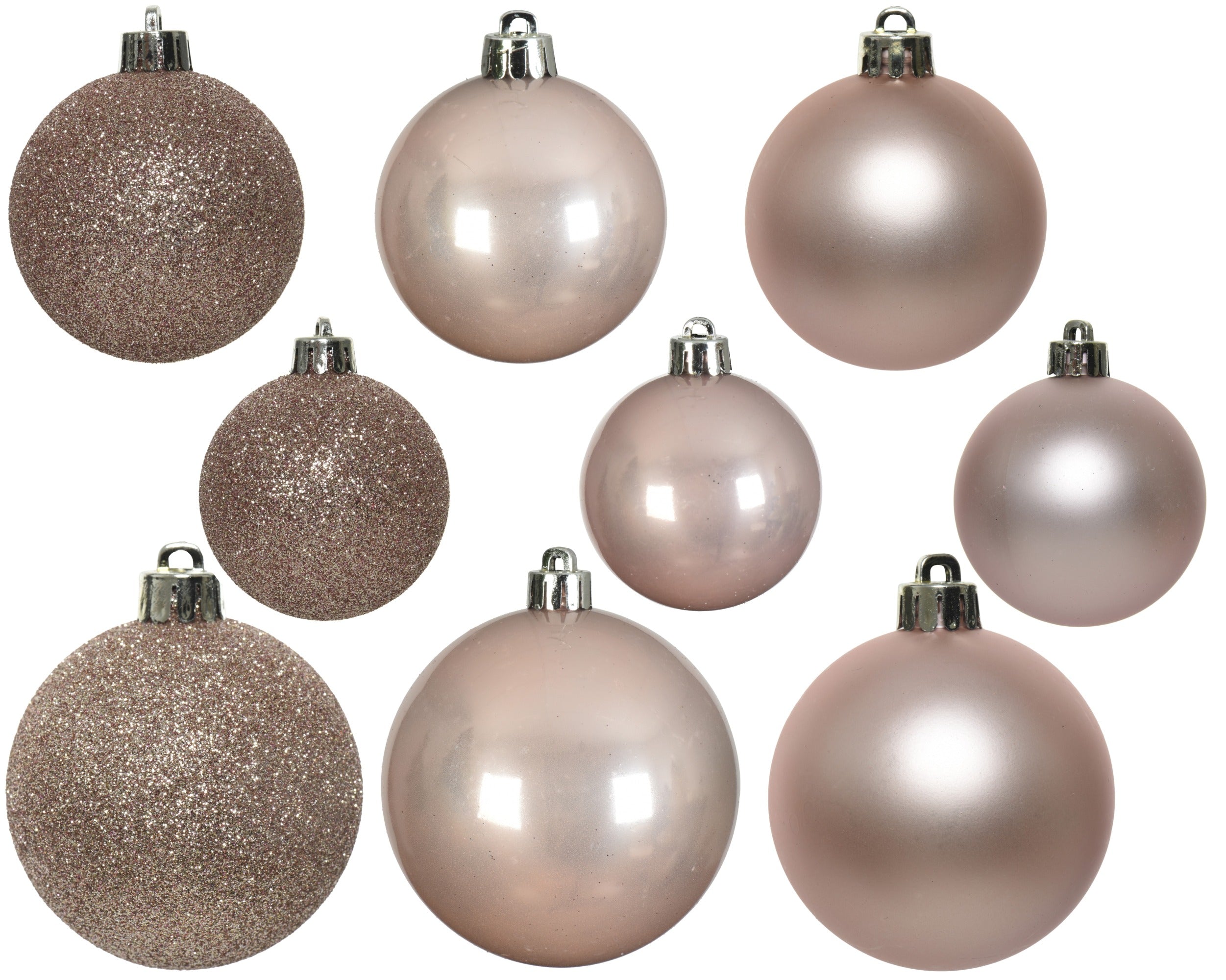 Kerstballen kunststof glans/mat/glitter mix 6cm 5cm 4cm - poederroze 30st. mix