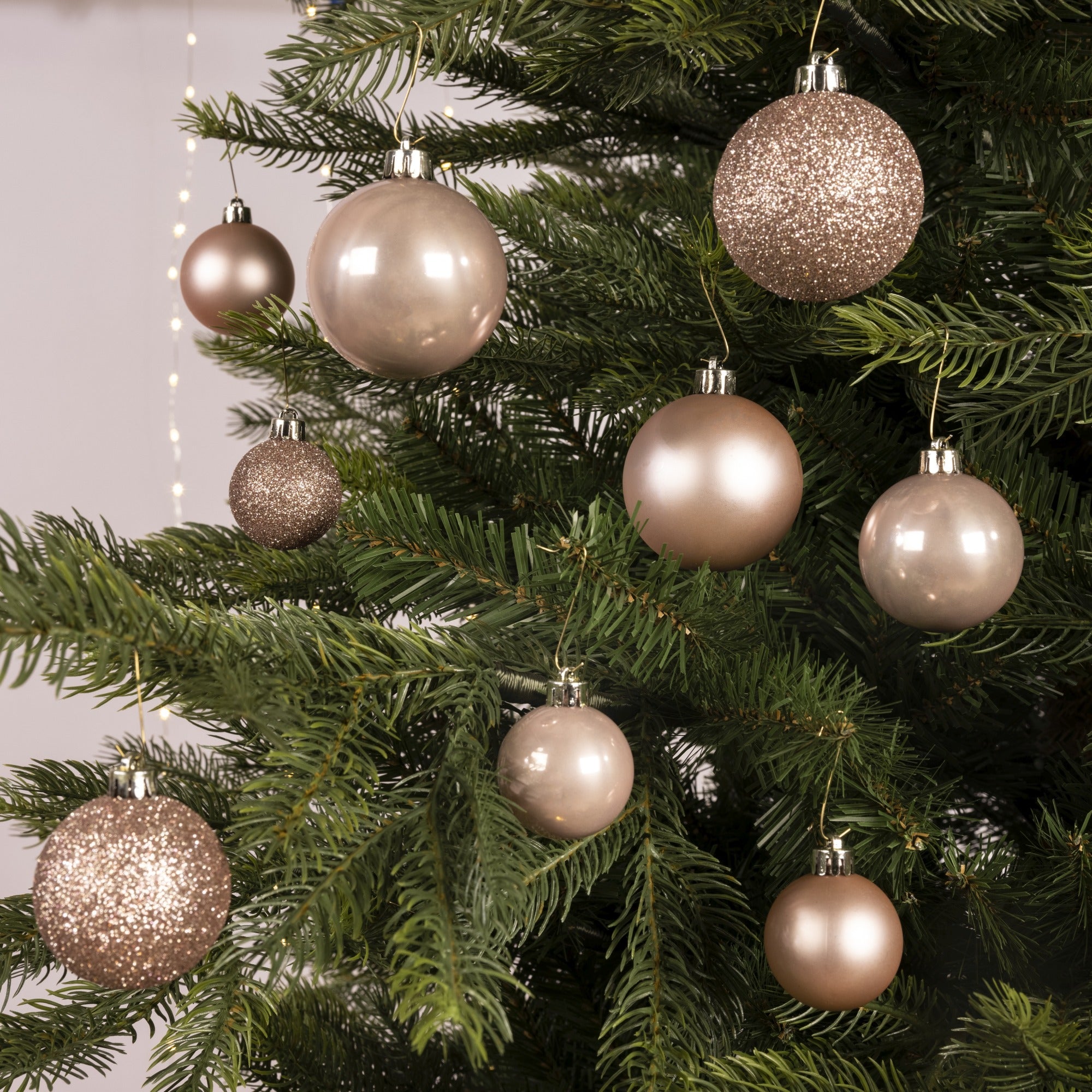 Kerstballen kunststof glans/mat/glitter mix 6cm 5cm 4cm - poederroze 30st. mix