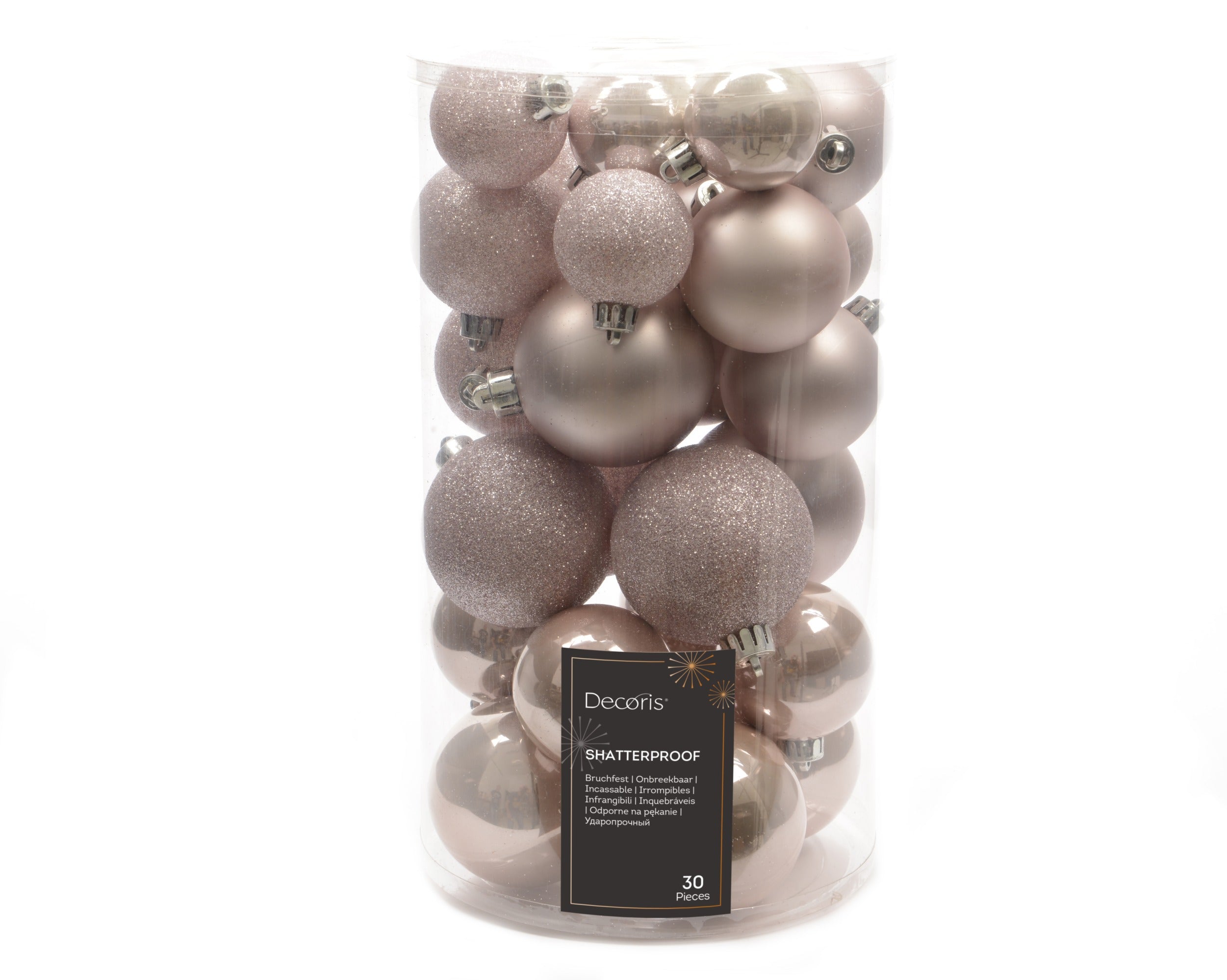 Kerstballen kunststof glans/mat/glitter mix 6cm 5cm 4cm - poederroze 30st. mix