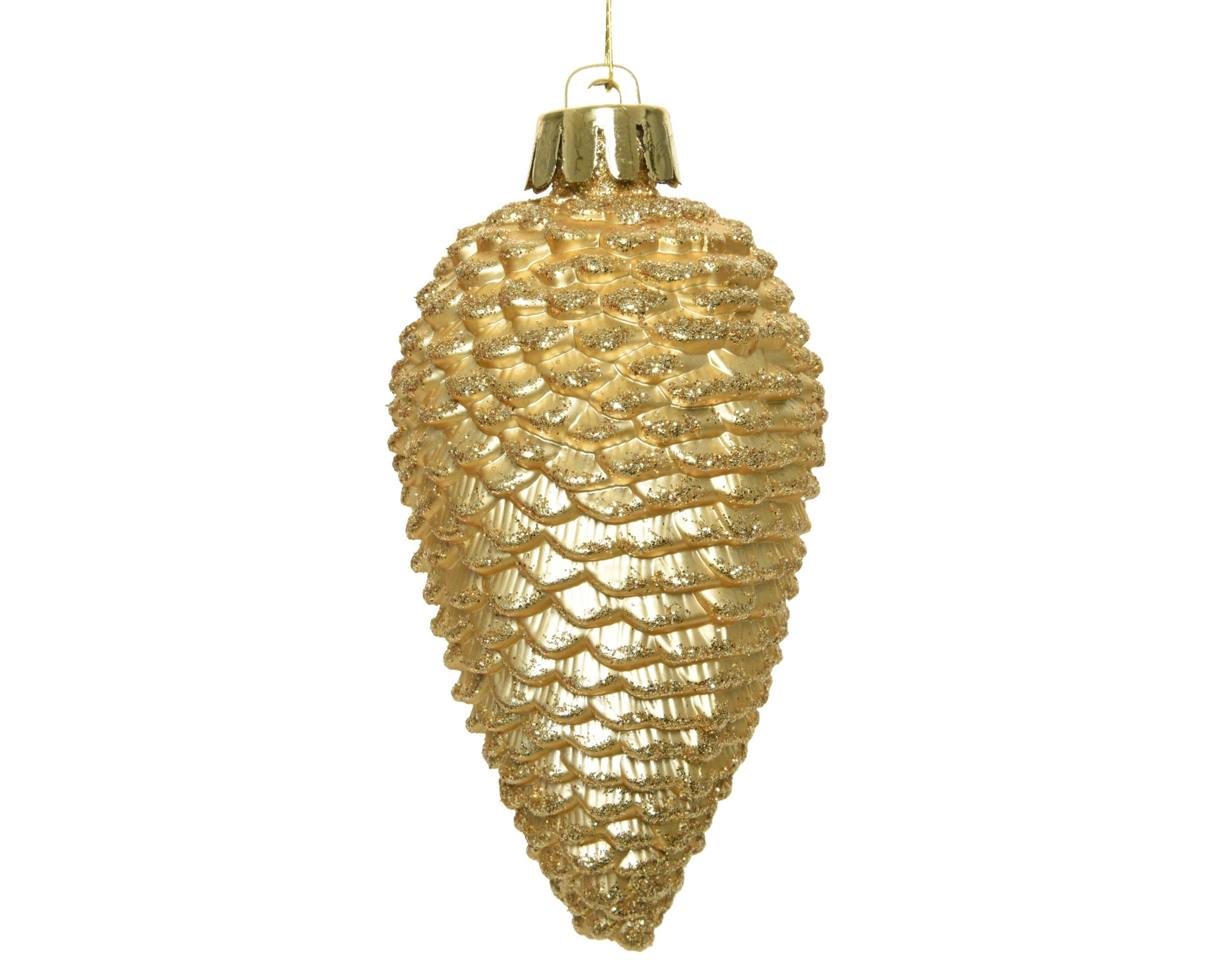 Kerstballen dennenappel kunststof glitter 8cm - licht goud 6st.