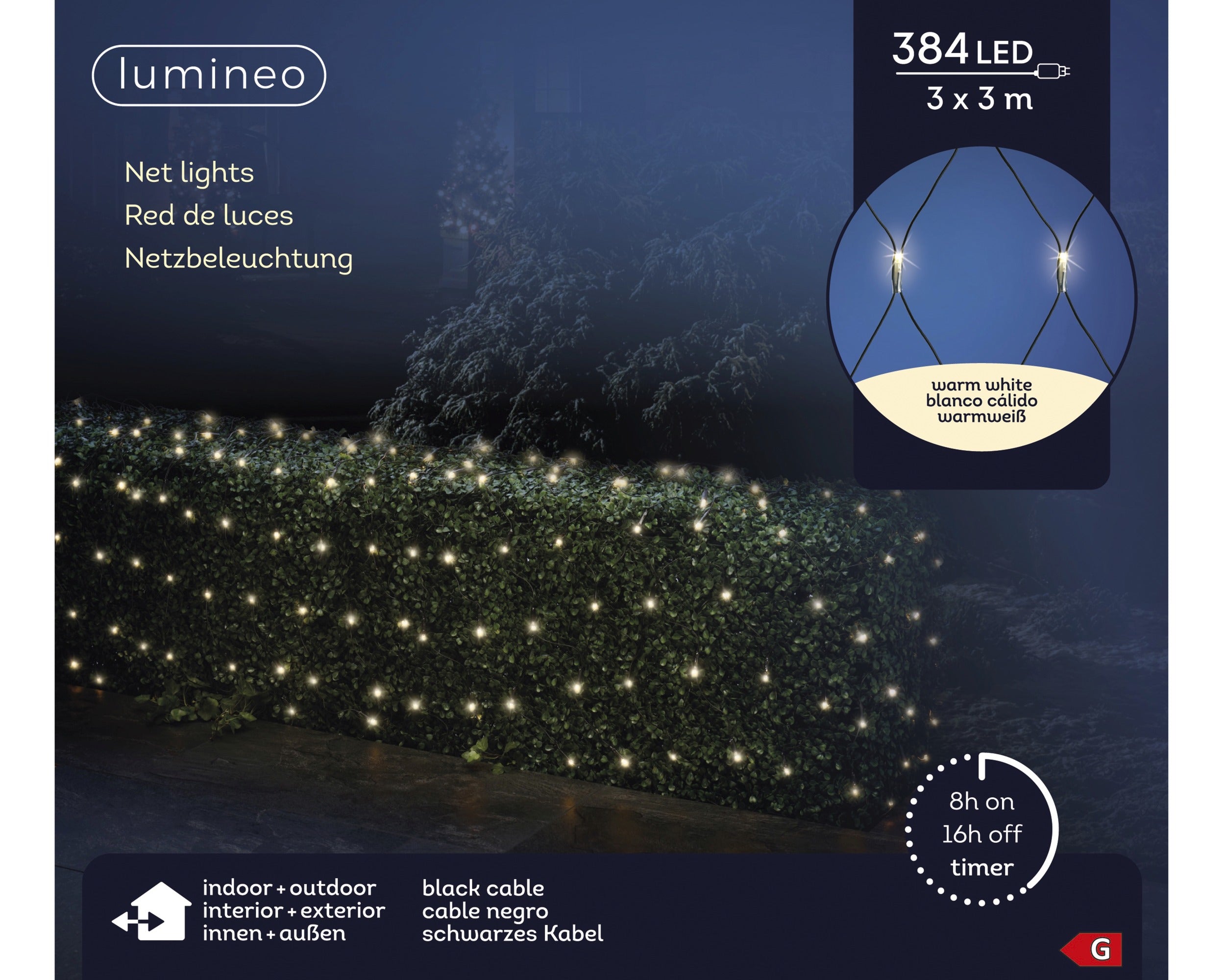 Lumineo LED net 300x300cm 384L - zwart/warm wit  - kerstverlichting