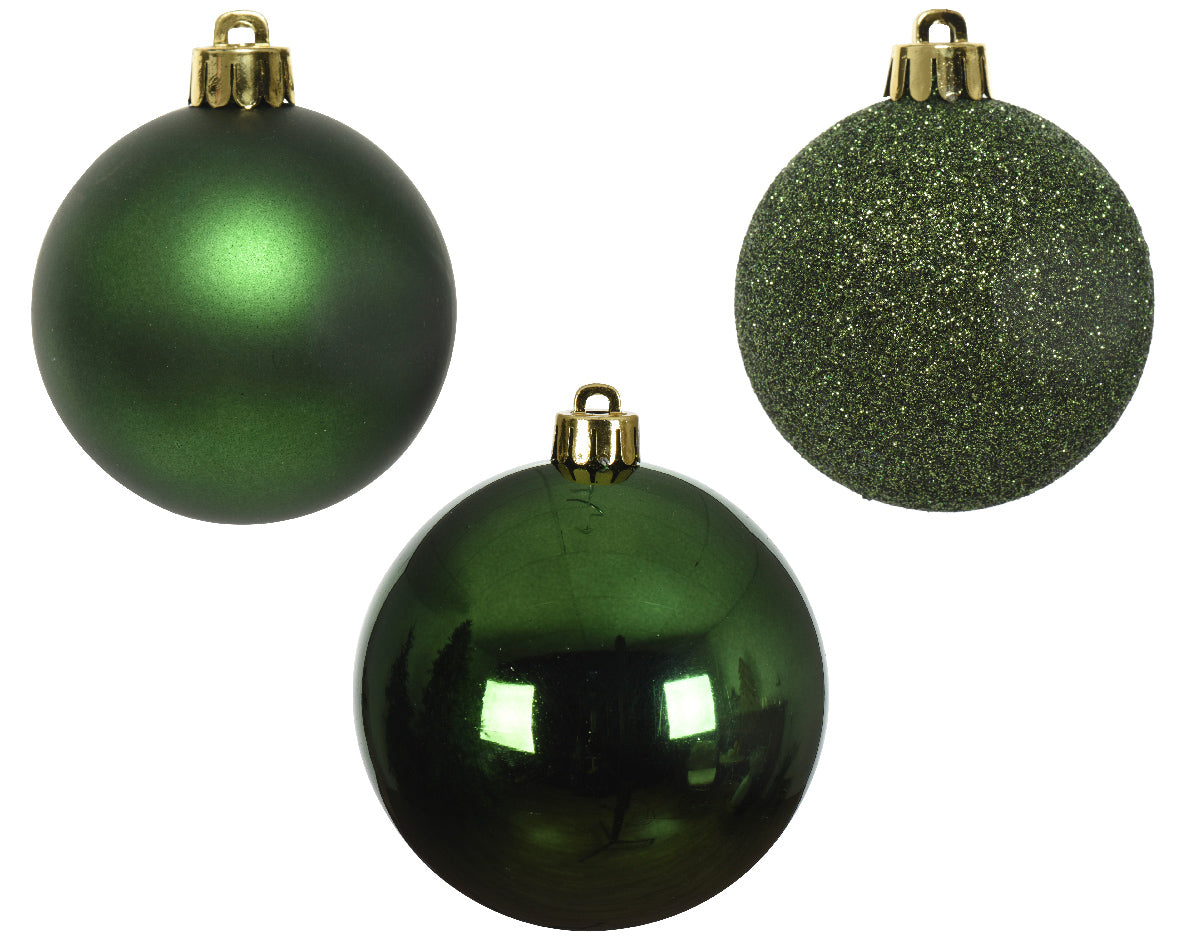 Kerstballen kunststof glans/mat/glitter mix 6cm - dennengroen 10st. mix