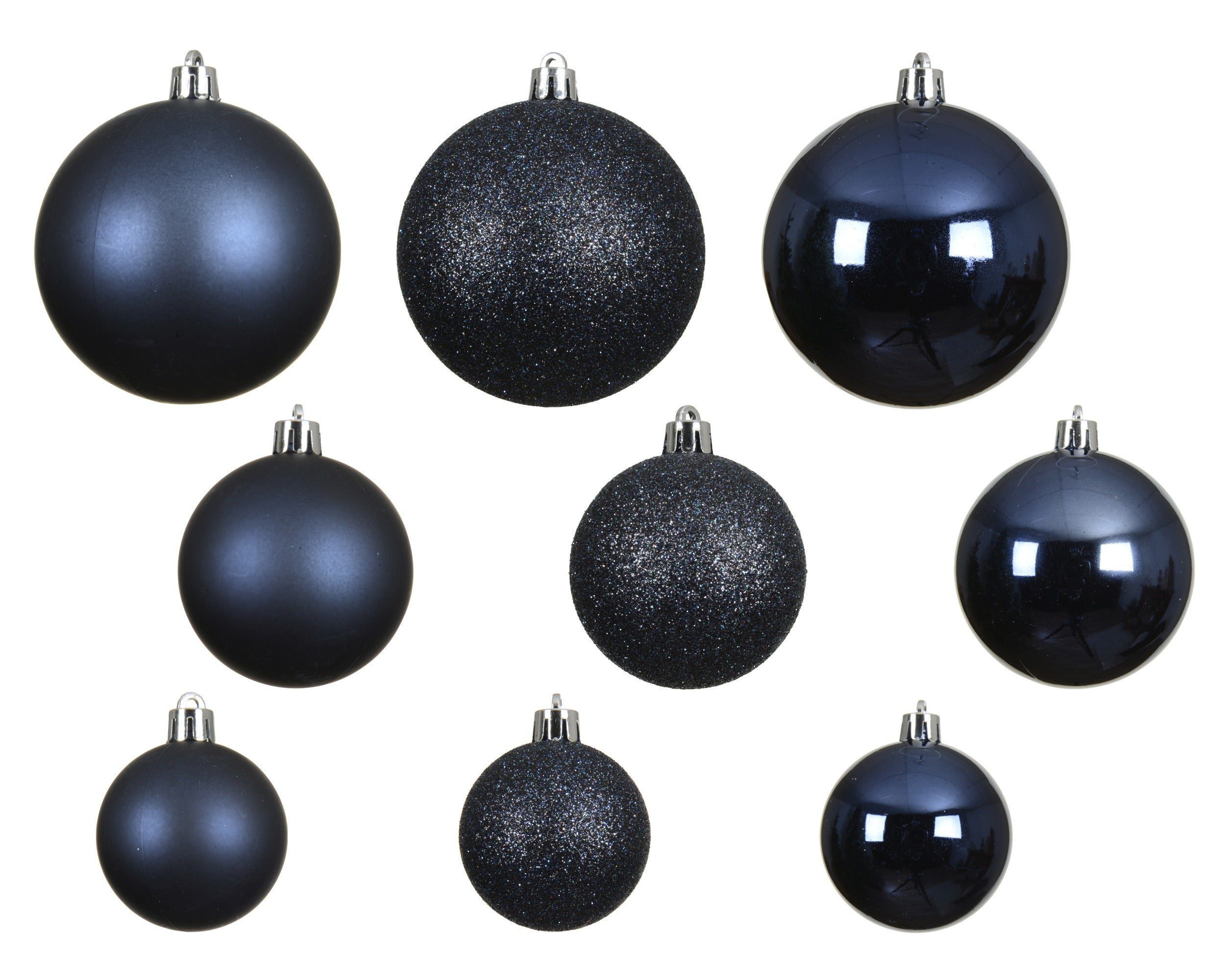 Kerstballen kunststof glans/mat/glitter mix 6cm 5cm 4cm - nachtblauw 30st. mix
