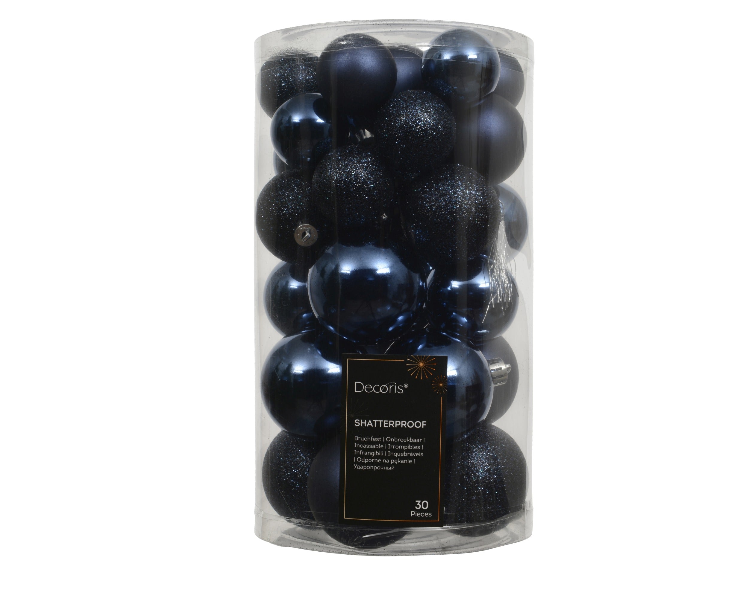 Kerstballen kunststof glans/mat/glitter mix 6cm 5cm 4cm - nachtblauw 30st. mix