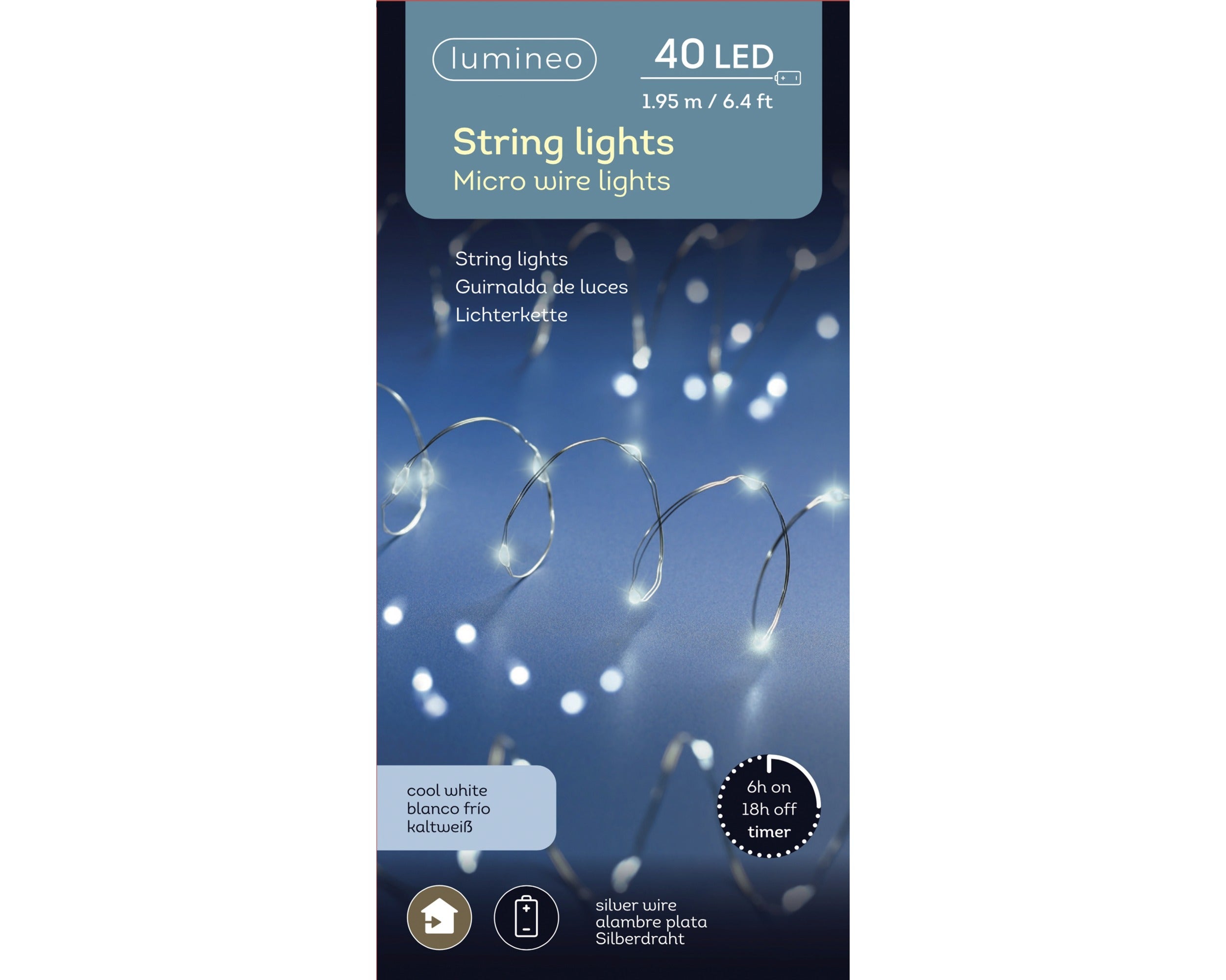 Lumineo LED stringlight binnen 195cm 40L - koel wit - kerstverlichting
