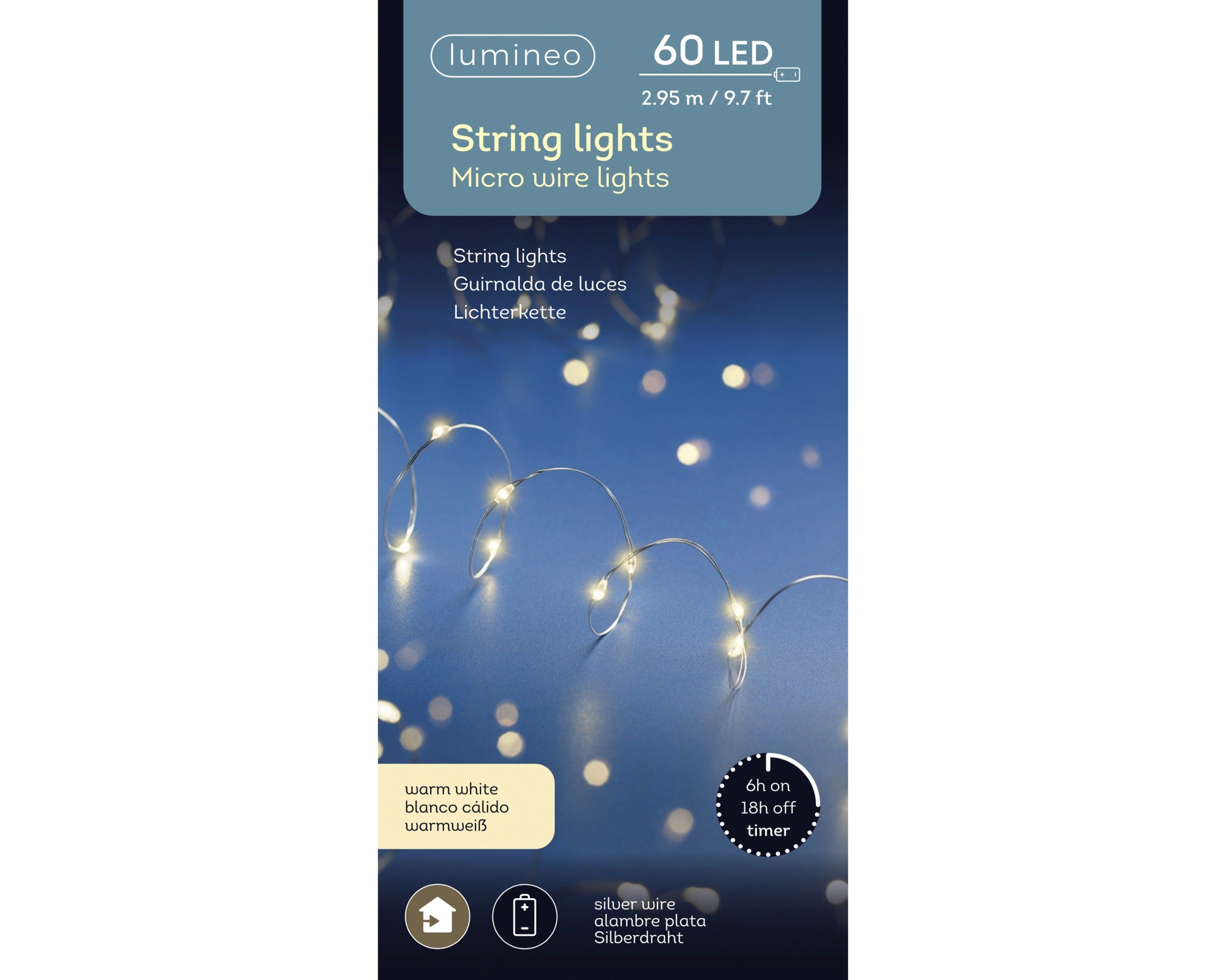 Lumineo LED stringlight binnen 295cm 60L - warm wit - kerstverlichting