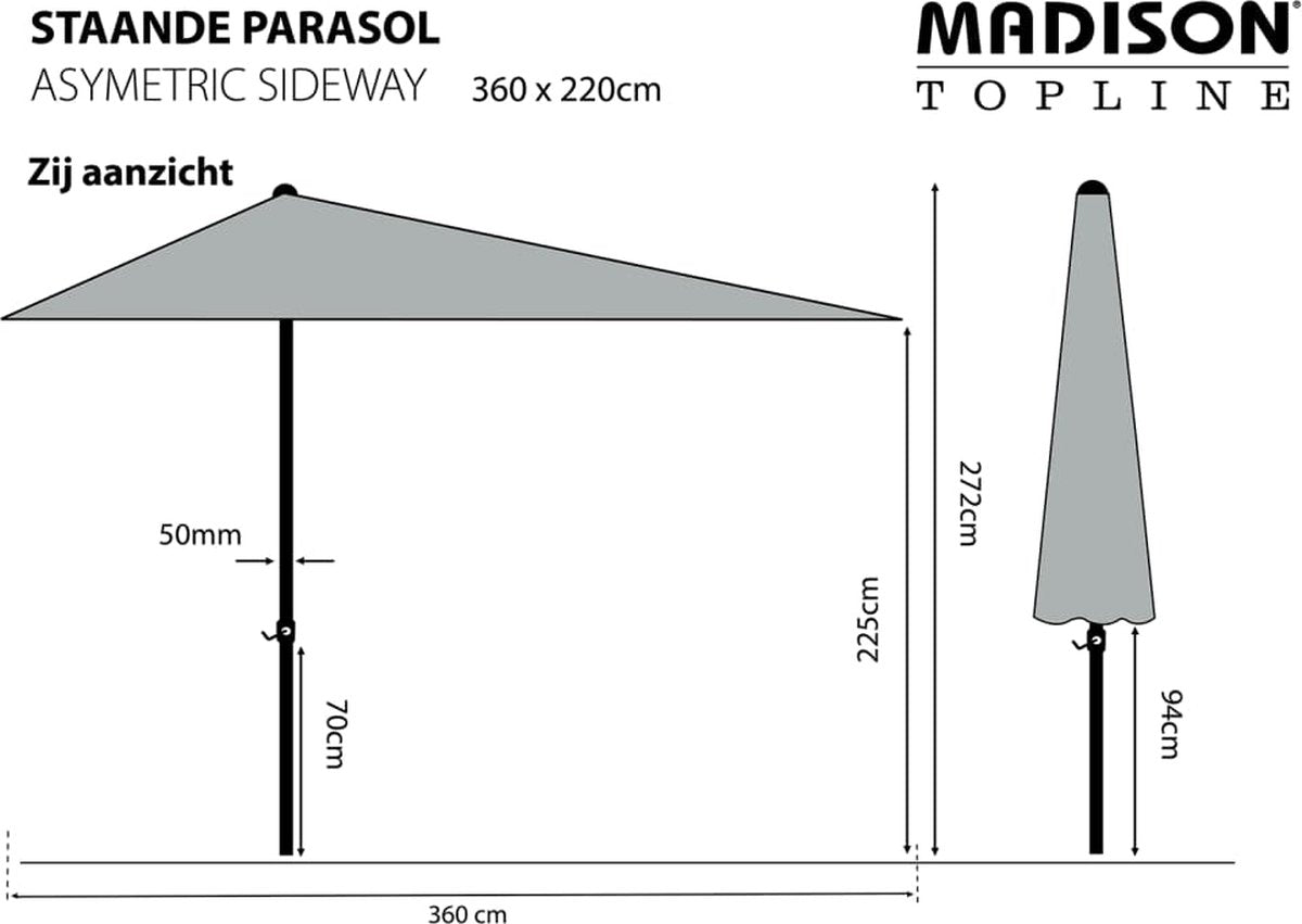 Madison SIDEWAY parasol asym.- 360x220cm - donkergrijs  excl.voet