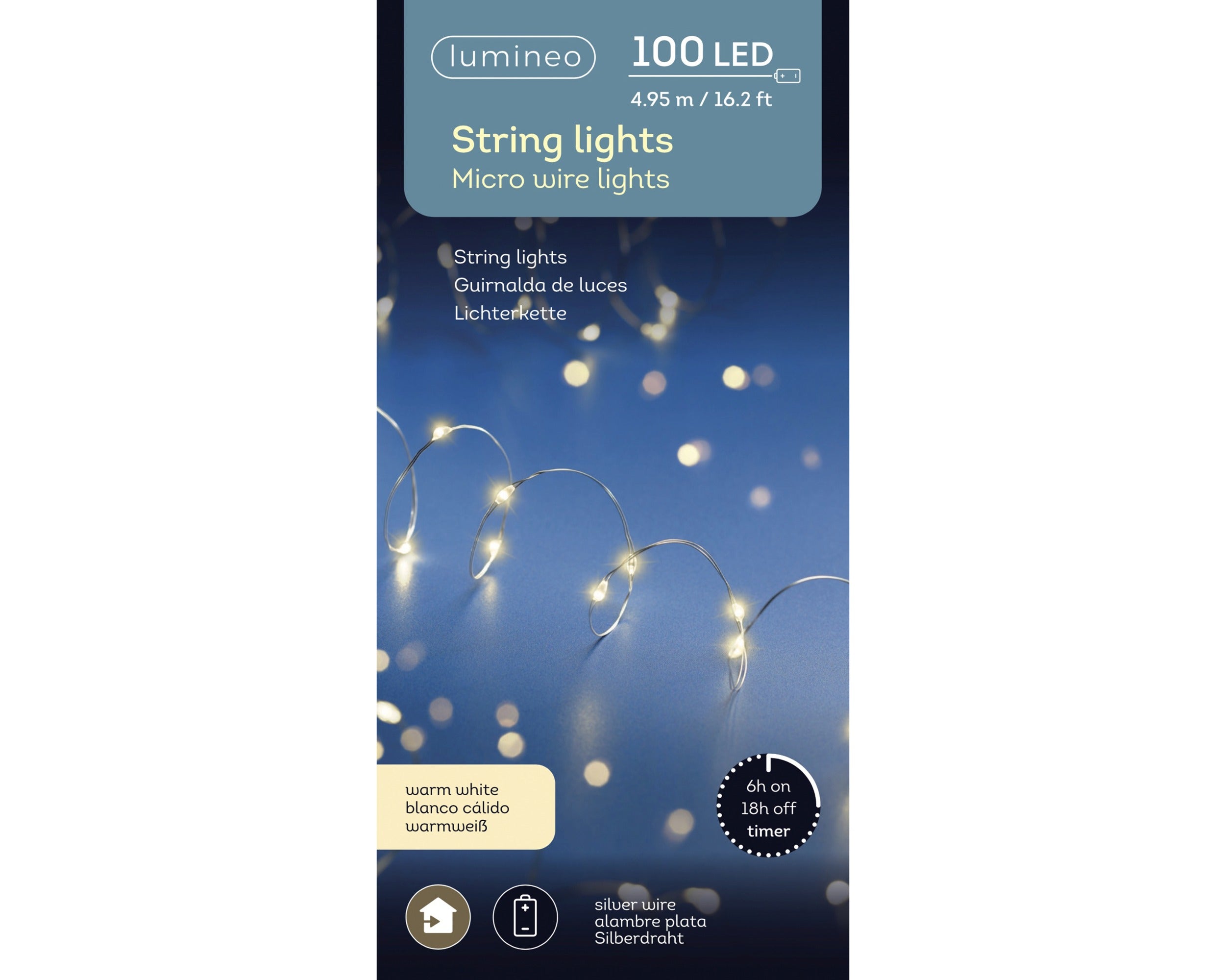 Lumineo LED stringlight binnen 495cm 100L - warm wit - indoor kerstverlichting