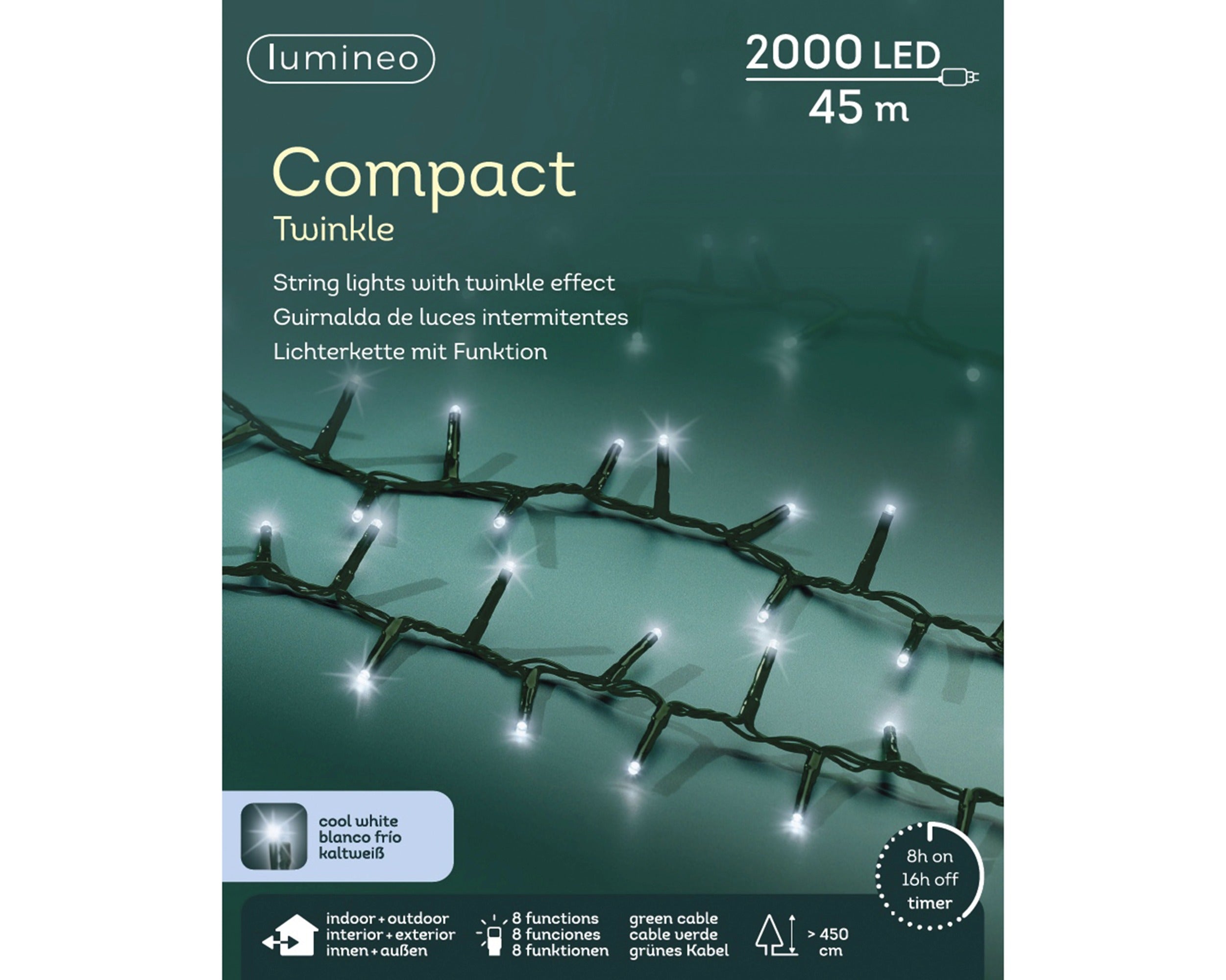Lumineo LED compact twinkel 4500cm 2000L - groen/koel wit - kerstverlichting