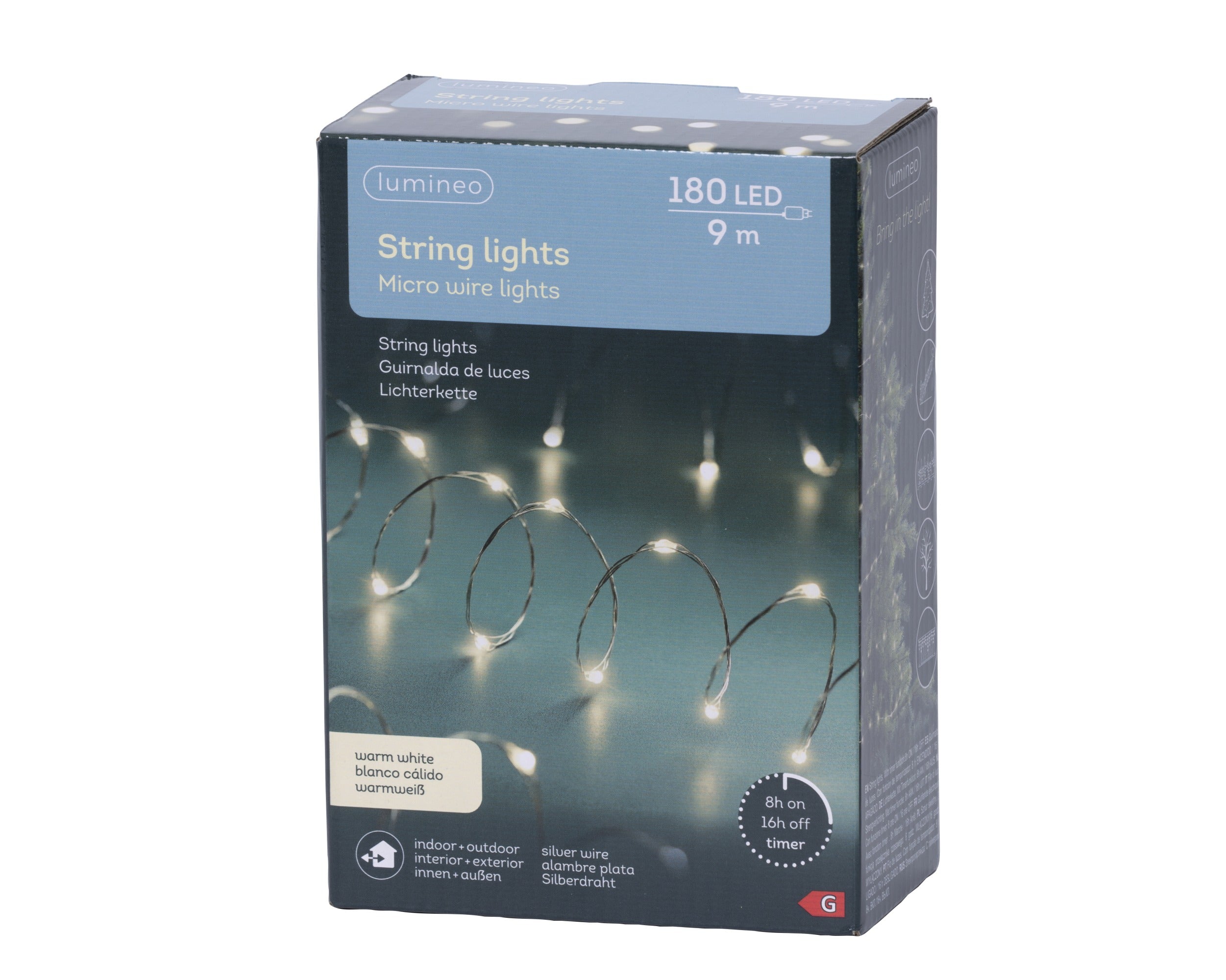 Lumineo micro LED stringlights 895cm 180L - zilver/warm wit - kerstverlichting