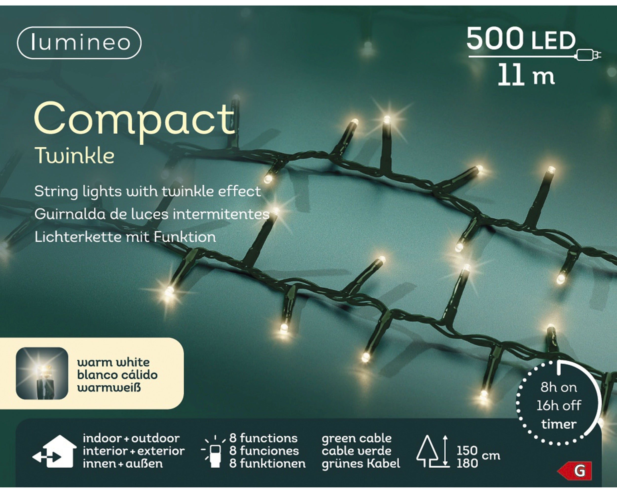 Lumineo LED compact twinkel 1100cm 500L - groen/warm wit - kerstverlichting