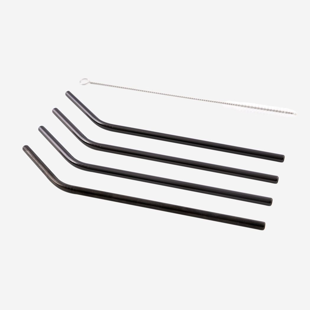 POINT VIRGULE - 4 cocktailrietjes 20.5cm RVS - zwart gebogen