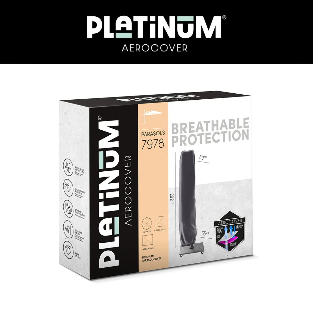 AEROCOVER Parasol hoes - free-arm H292x60/65 0/65cm - antraciet