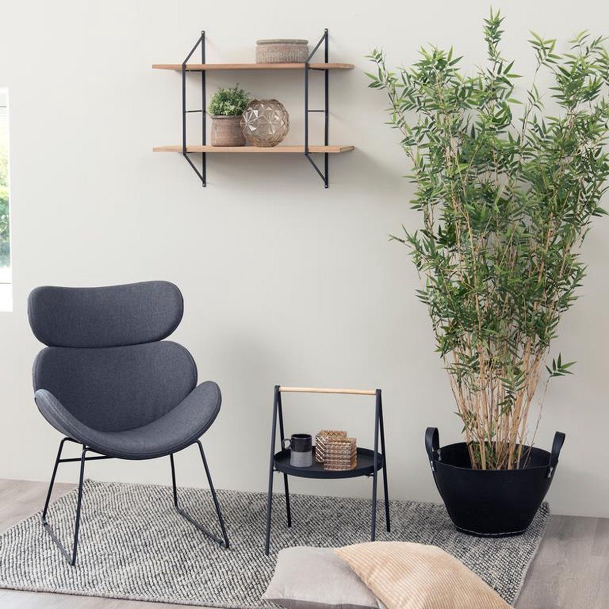 BELFAST wandrek 2 planken - paulownia nat./metaal 76x25.5x63cm 80629 + 80626