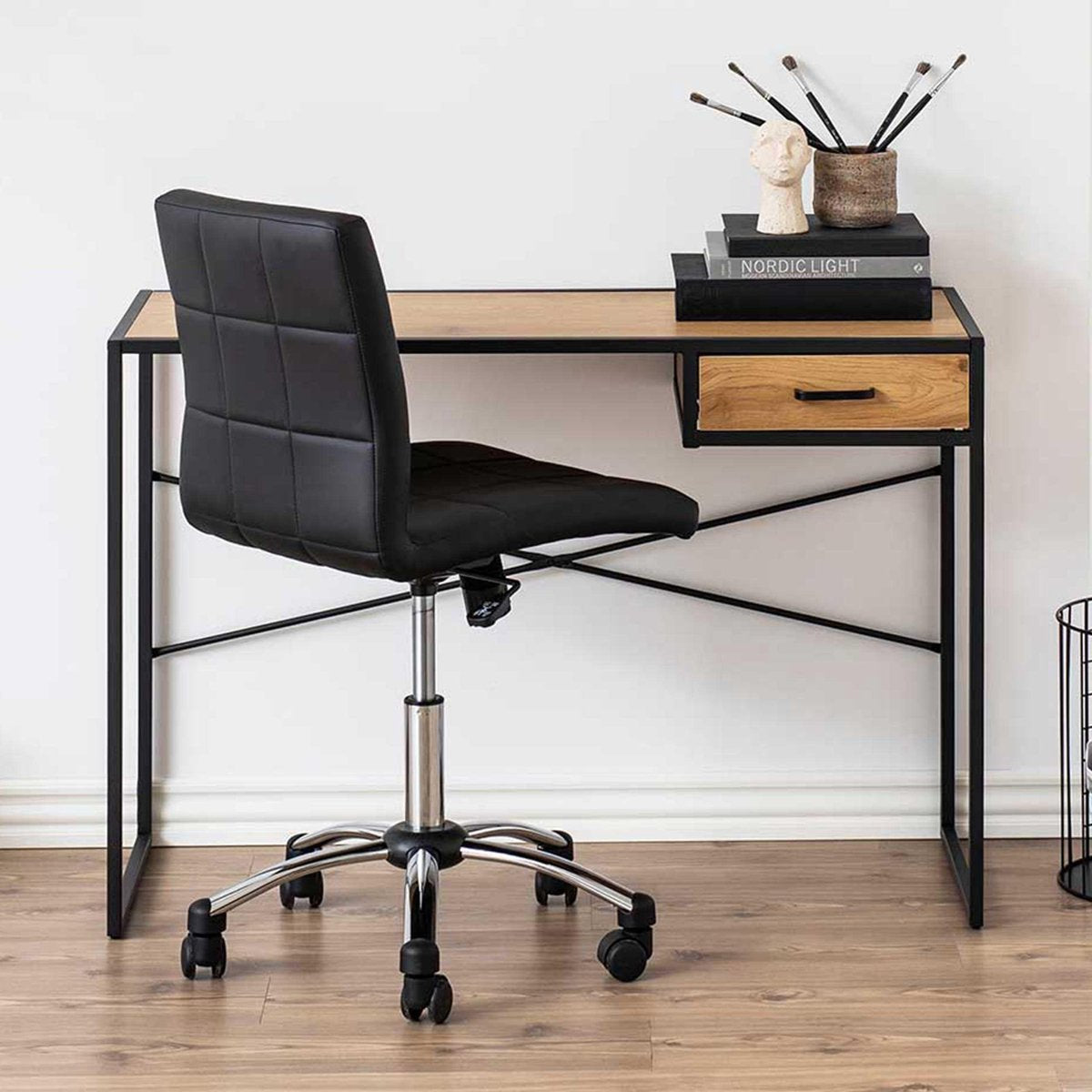 SEAFORD bureau 1 lade - wild oak/ mat zwart - 110x45x75cm tulu