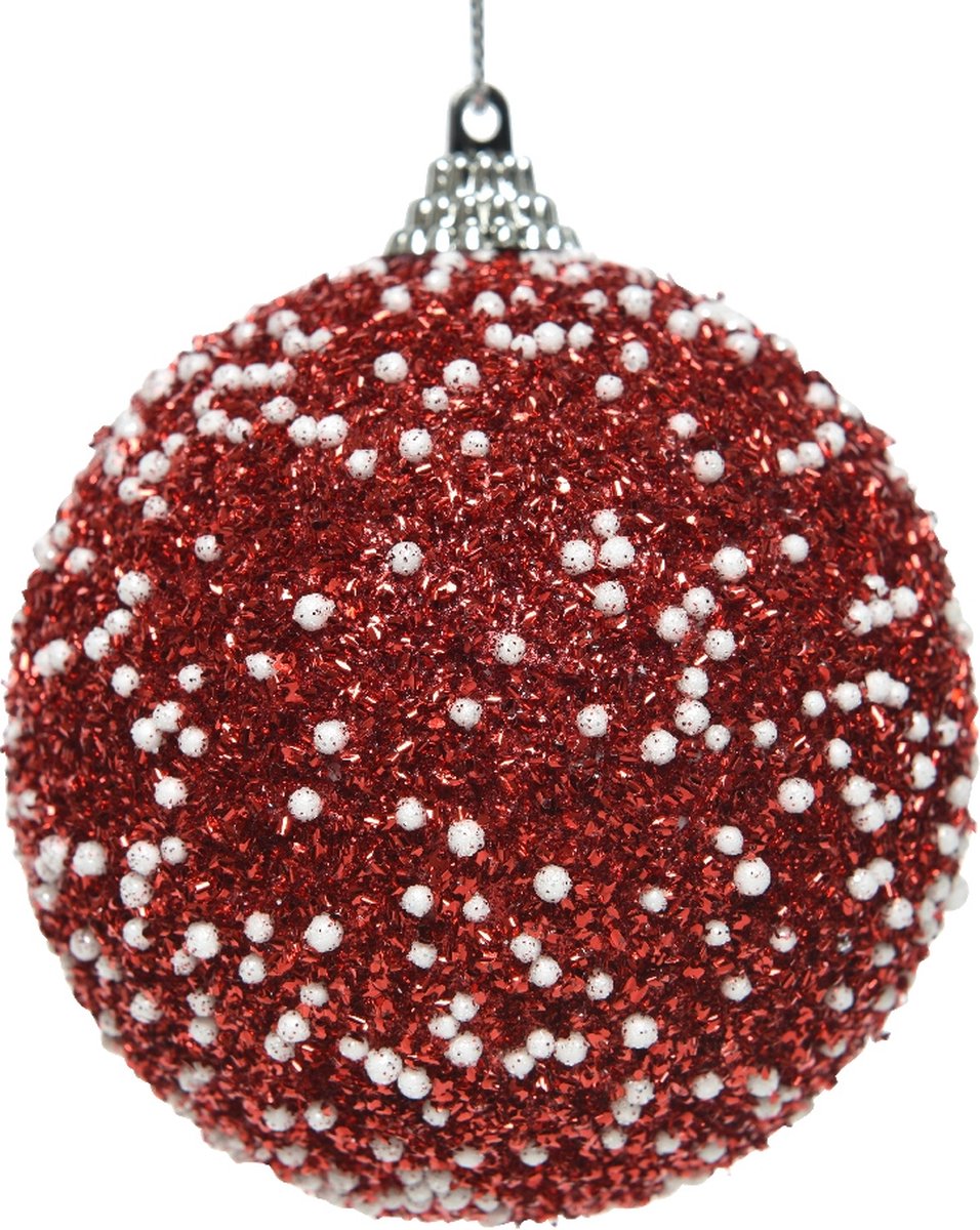 Kerstbal foam glitter 8cm - rood (prijs per stuk)