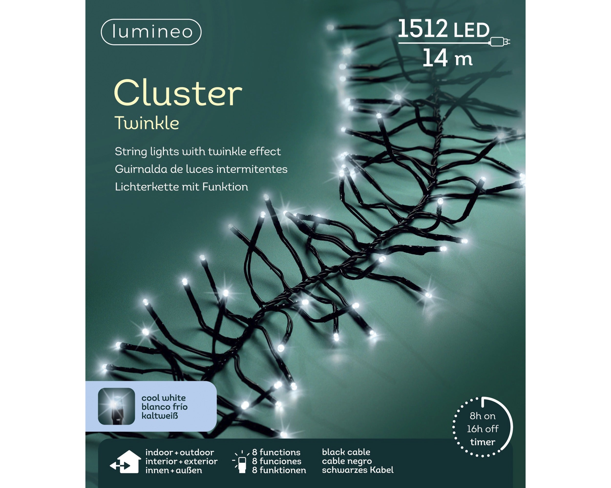 Lumineo LED cluster twinkel 1400cm 1512L - zwart/koel wit  - kerstverlichting