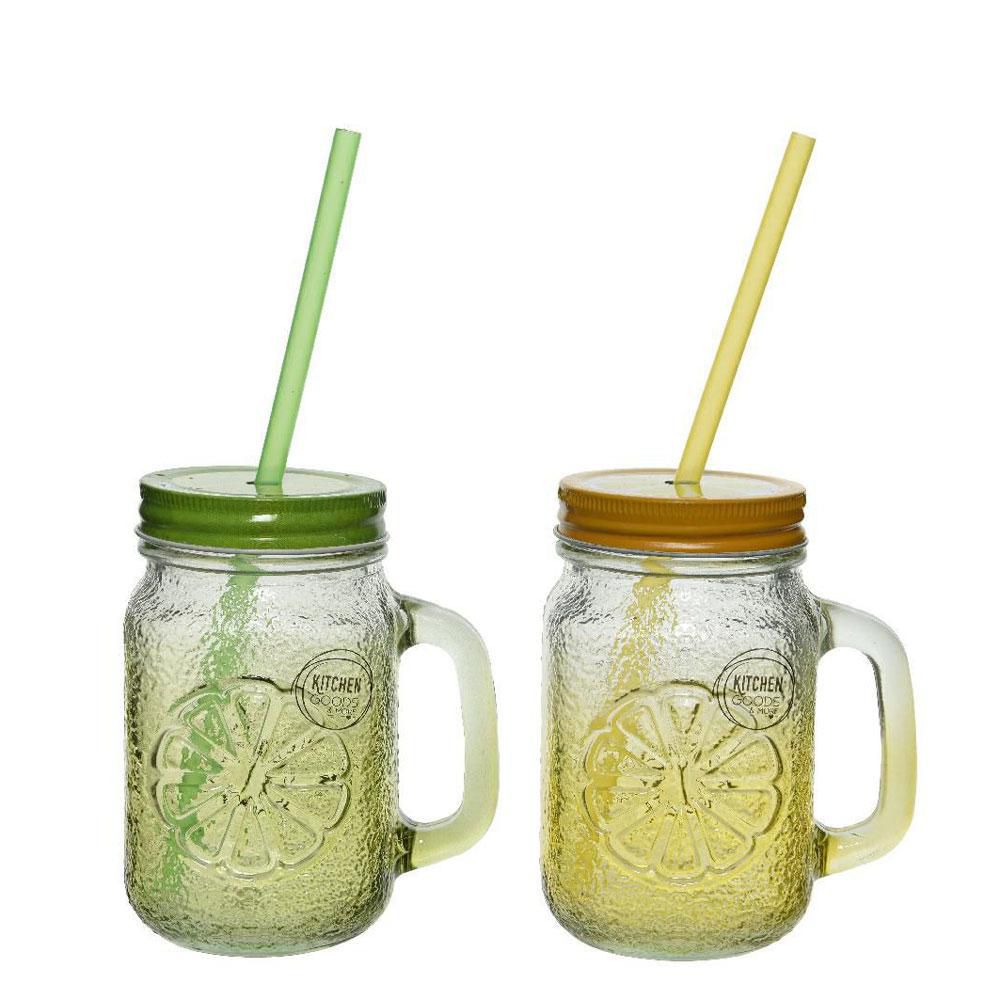 Drinkpot m/deksel en rietje - 480ml