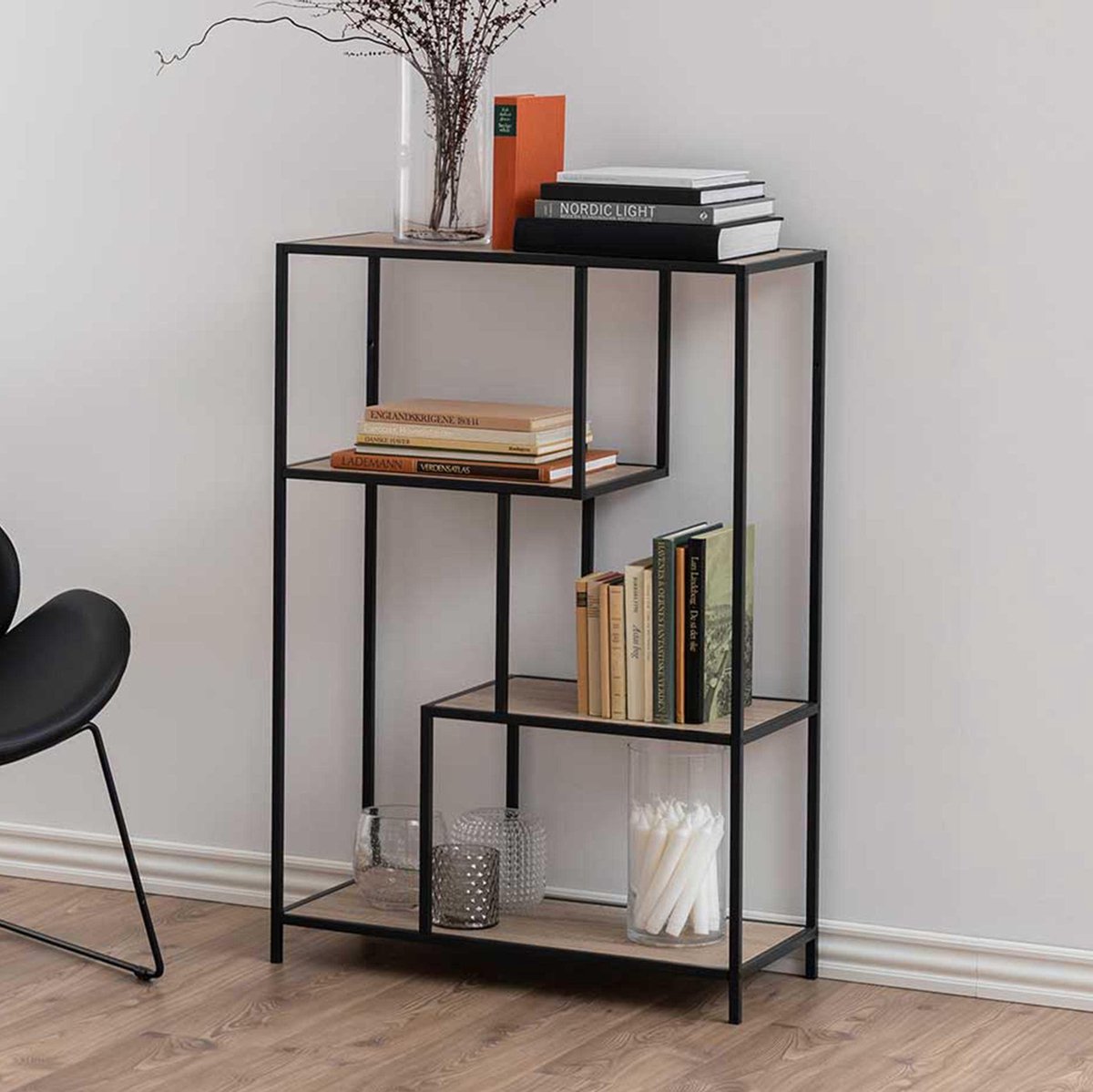 SEAFORD Boekenrek - 77x35x114cm - wild oak/ mat zwart  0000089164   0000091745