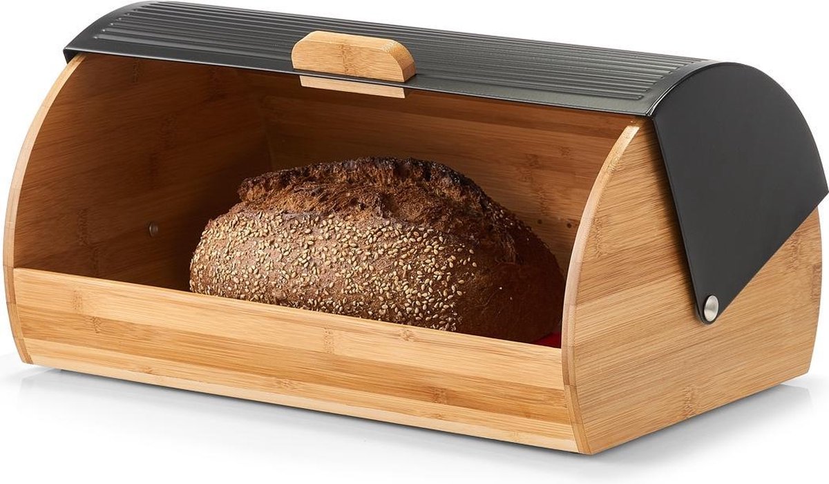 ZELLER Brooddoos - bamboe/ metaal -zwart afmeting 39x27x19cm