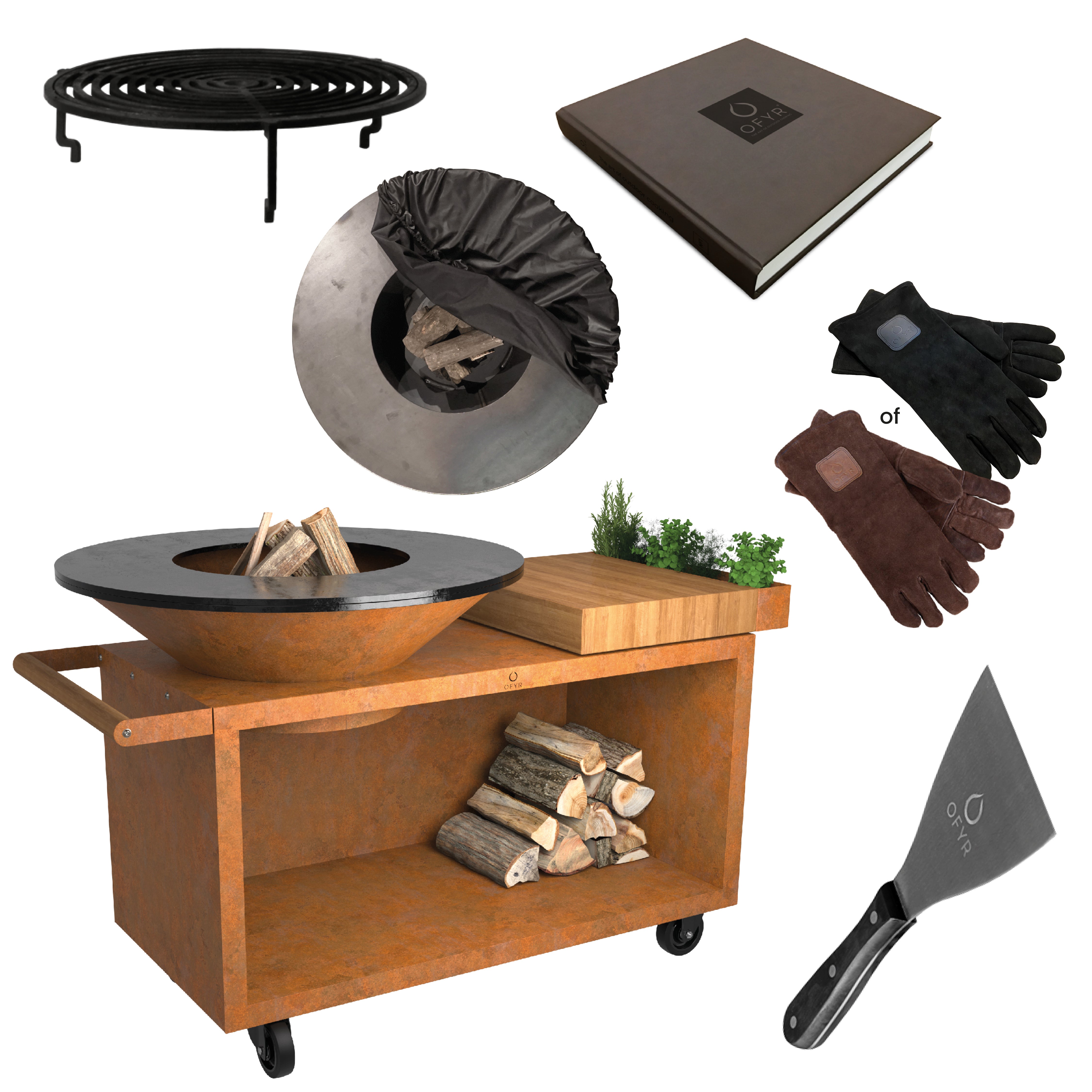 OFYR ISLAND CORTEN 100 PRO TEAK WOOD INCLUSIEF SOFT COVER BLACK + SPATEL