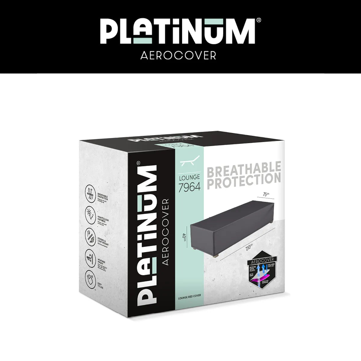 AEROCOVER Loungebed hoes - 210x75x40cm - antraciet  - beschermhoes voor ligbed