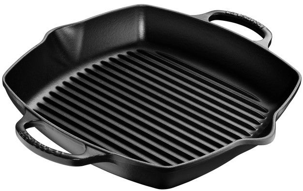LE CREUSET grillplaat hoog 30cm - zwart mat  met 2 handvaten en 2 giettuiten