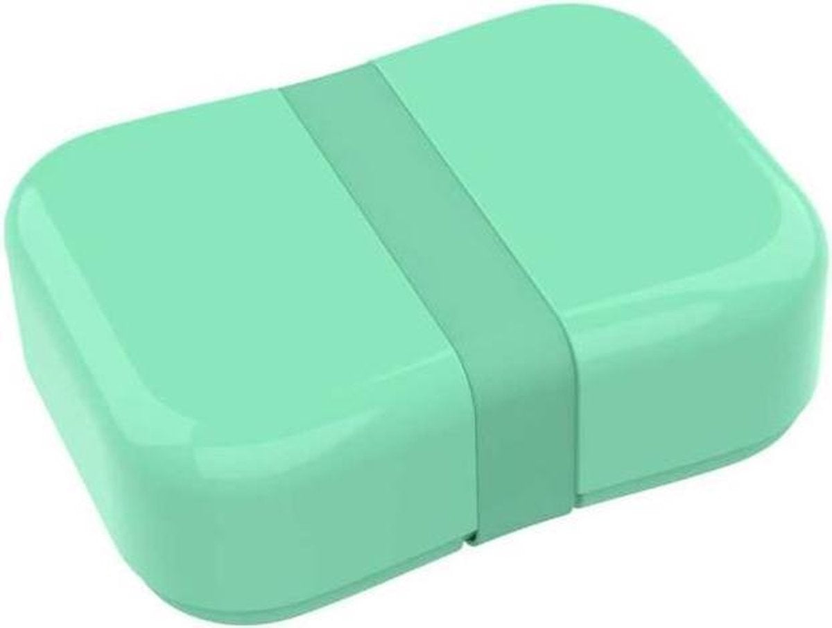 Brooddoos met strap - groen pastel uni afmeting 185x185x68mm