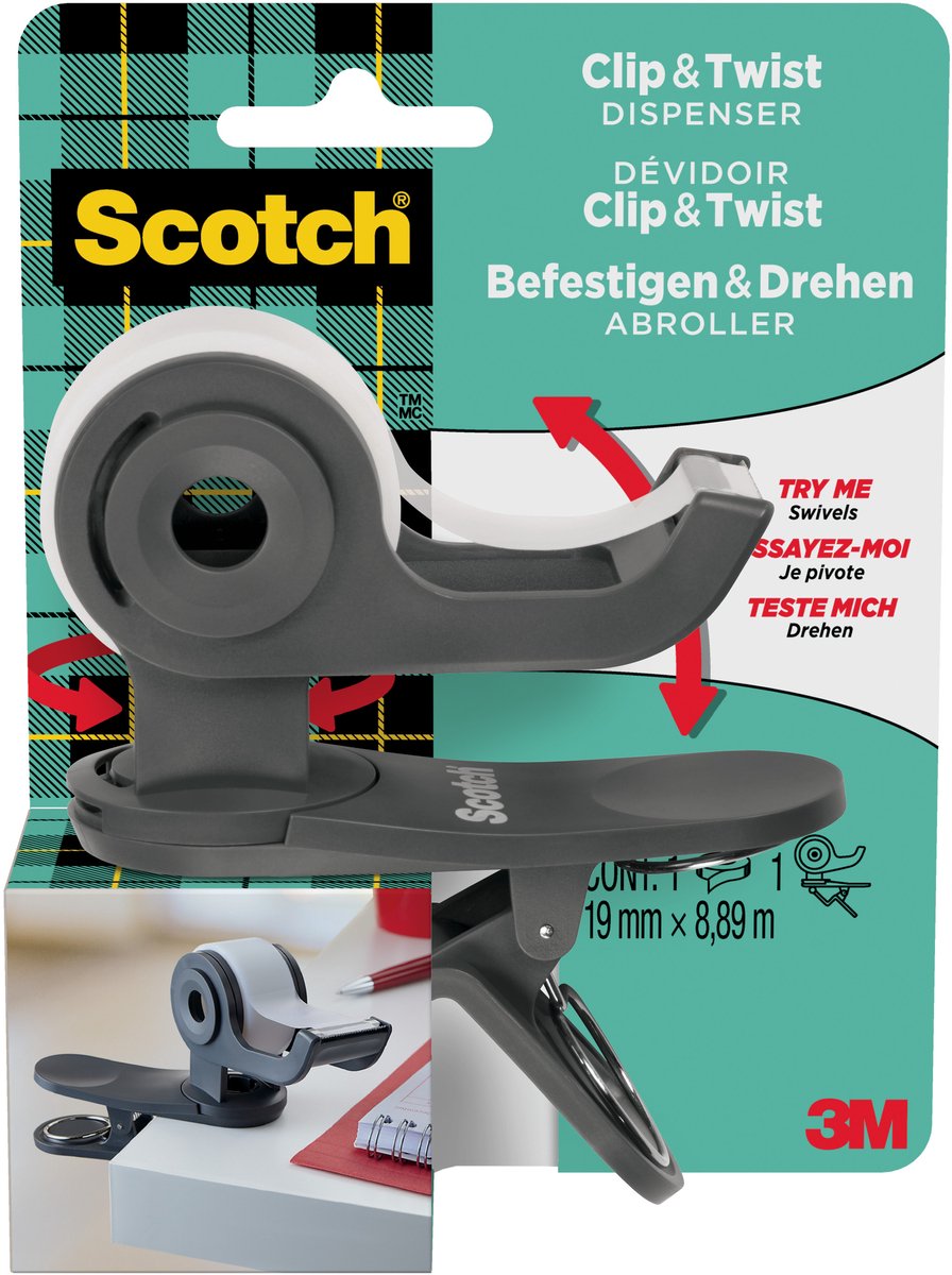 SCOTCH Afroller - clip & twist donkergr 19mmx8,89m
