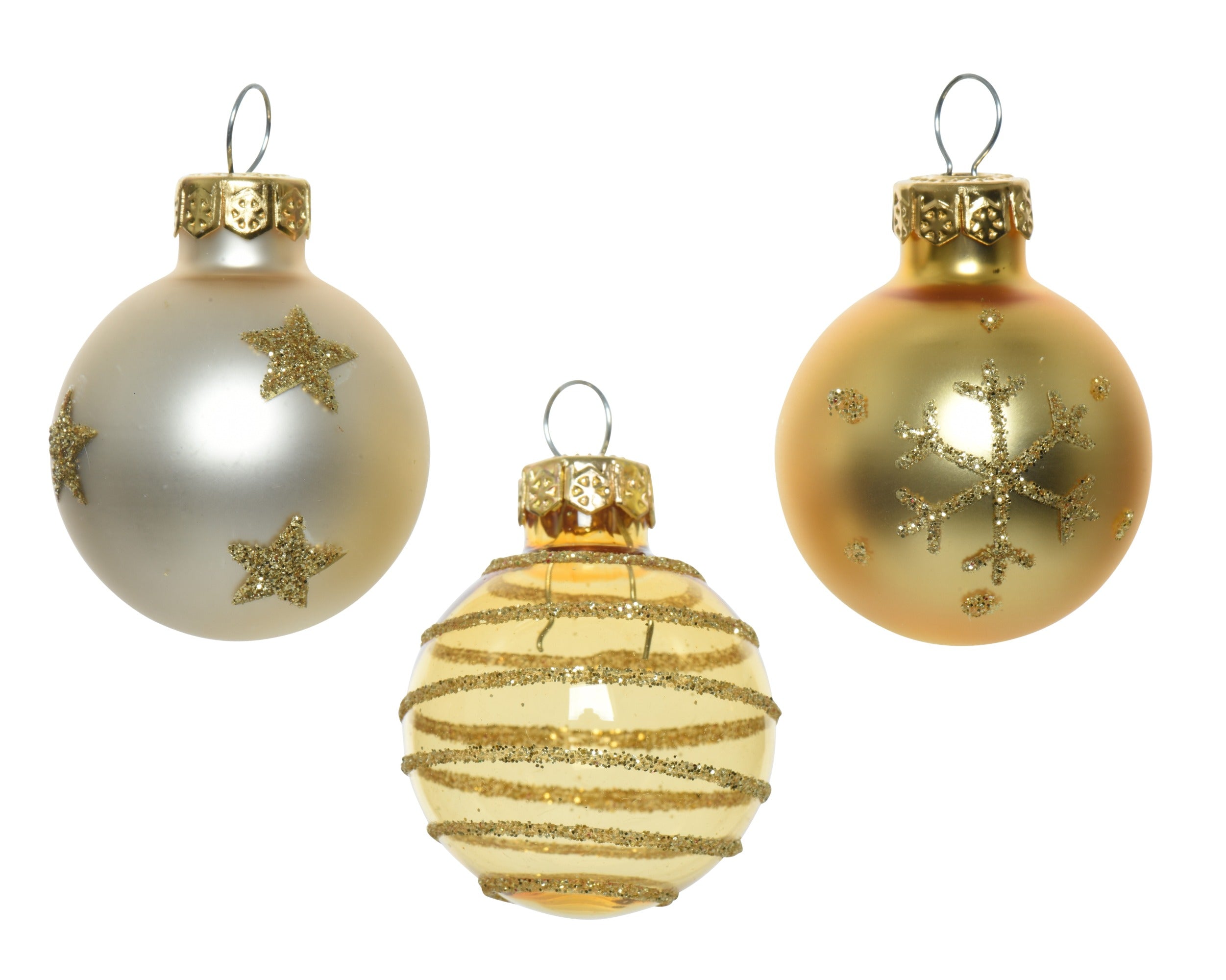 Kerstballen glas glans/mat mix 3cm - parel/goud 9st.