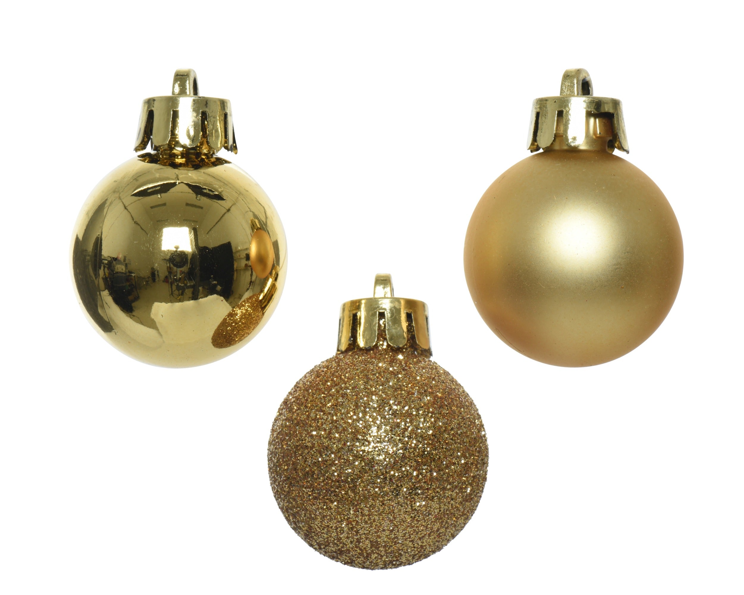 Kerstballen kunststof glans/mat/glitter mix 3cm - licht goud 14st.
