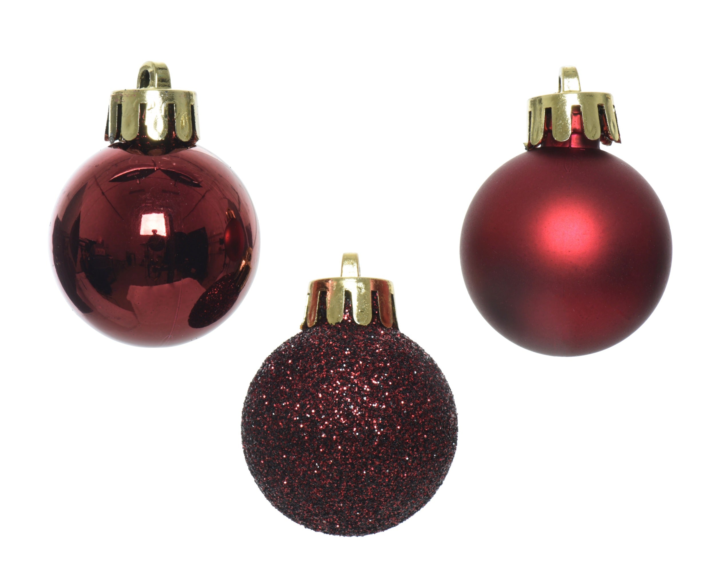 Kerstballen kunststof glans/mat/glitter mix 3cm - ossenbloed 14st.