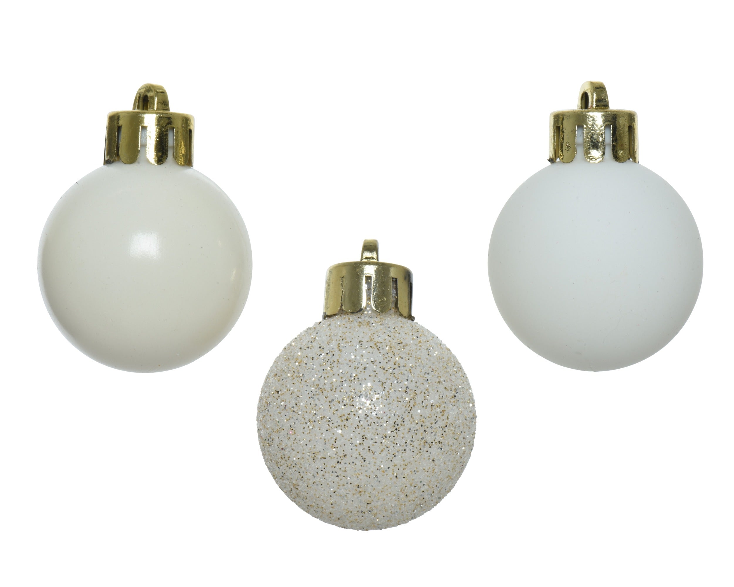 Kerstballen kunststof glans/mat/glitter mix 3cm - wolwit 14st.
