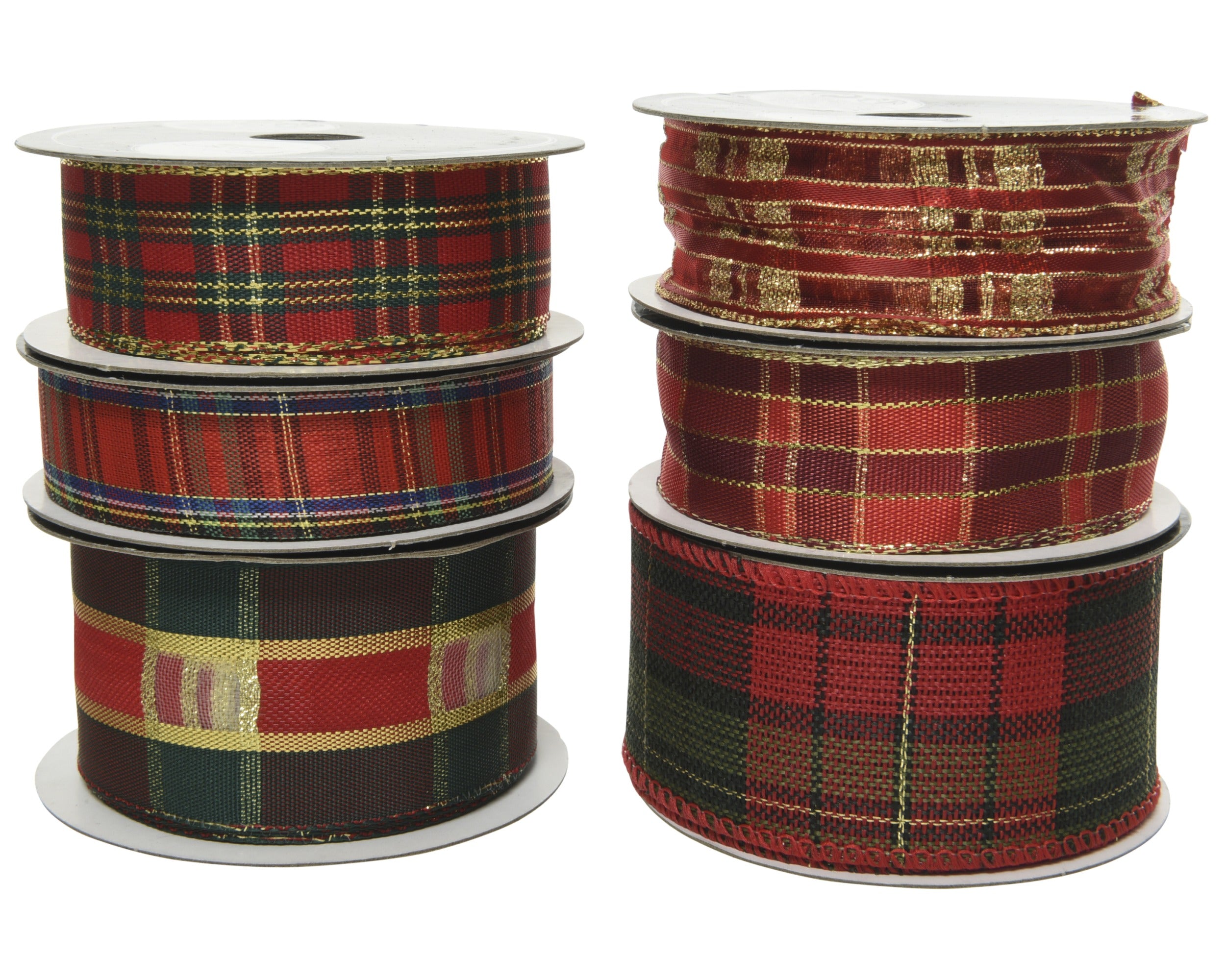 Kerst lint polyester ruit 10m - ass.  (prijs per stuk)