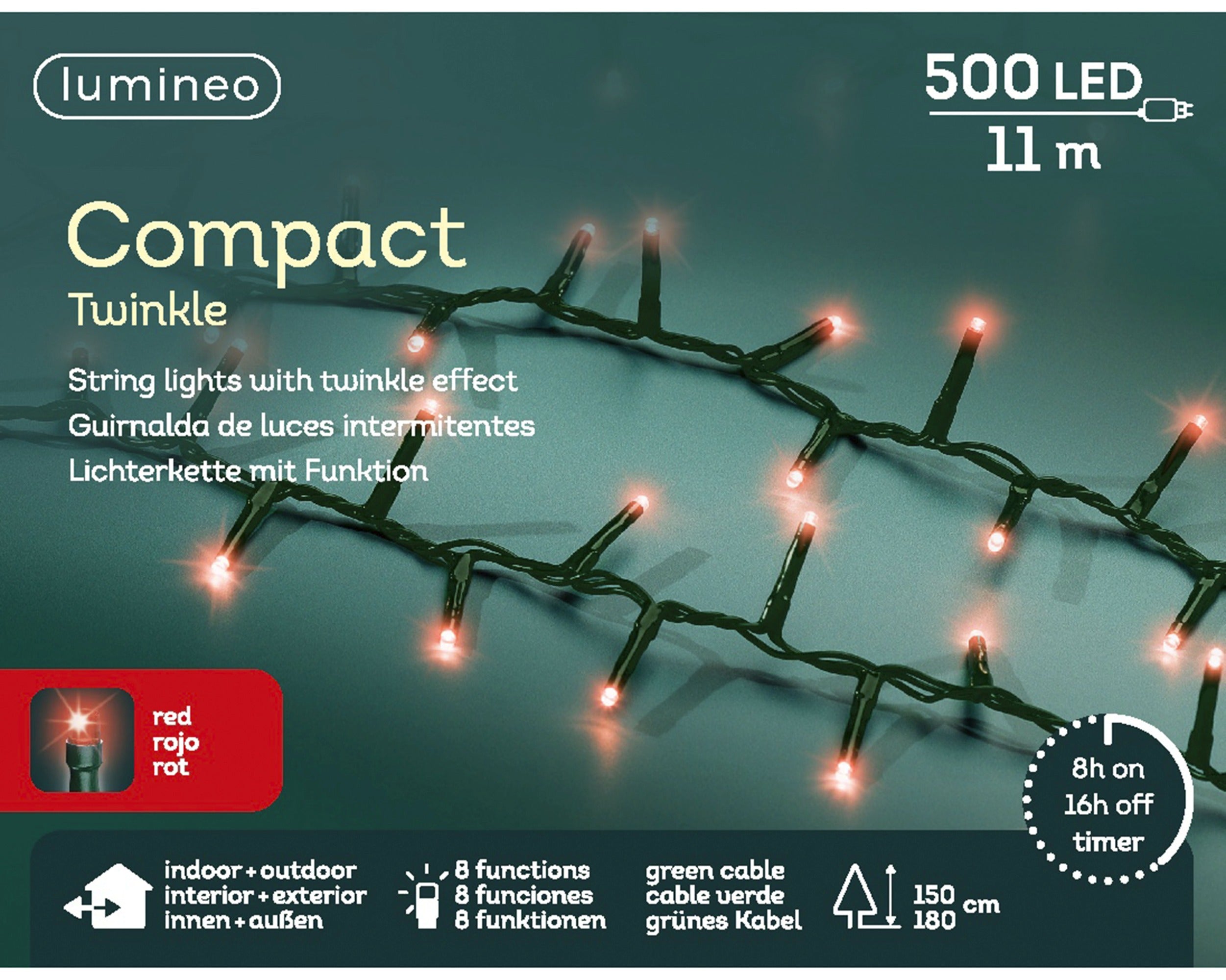 Lumineo LED compact twinkel 1100cm 500L - groen/rood - kerstverlichting