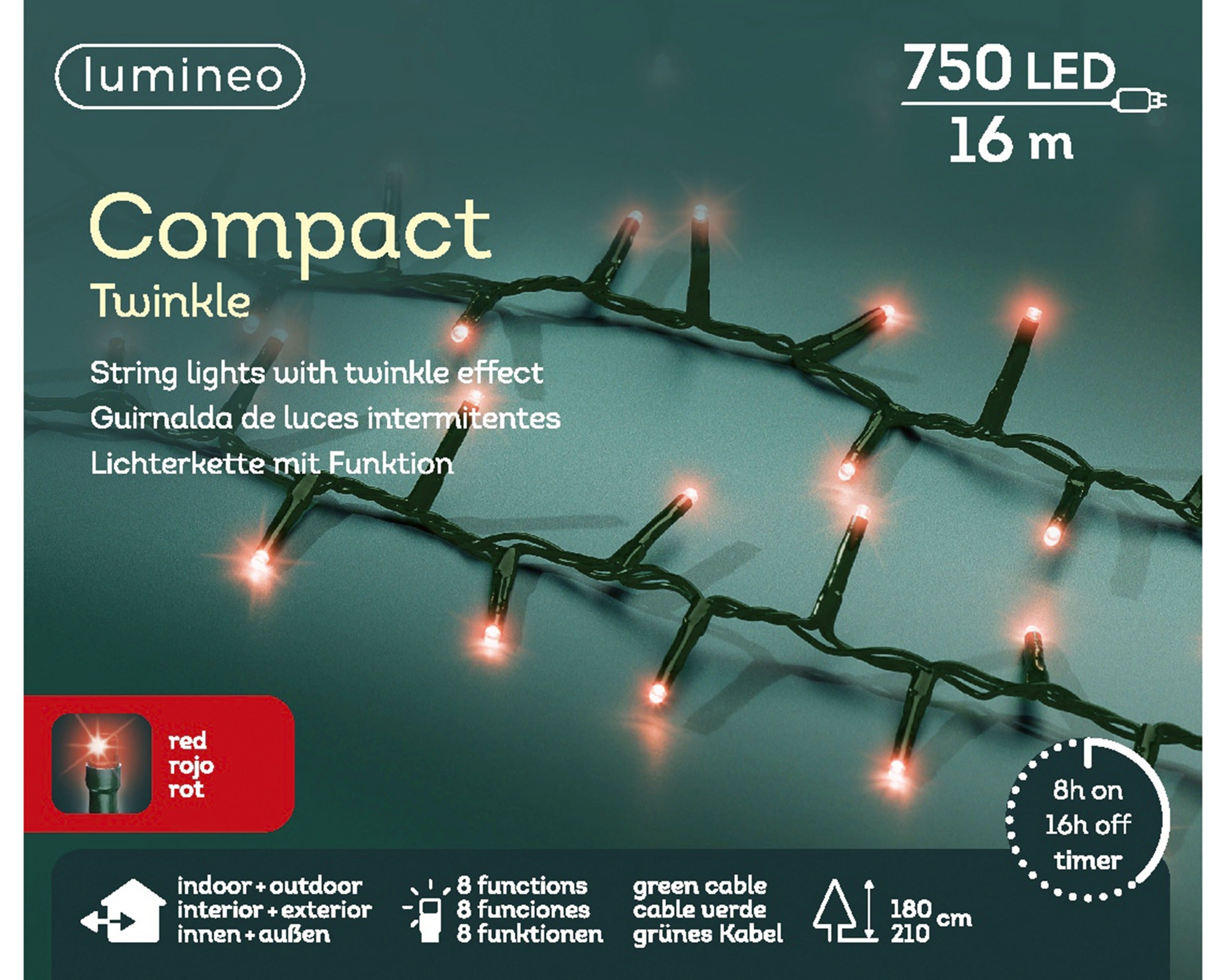 Lumineo LED compact twinkel 1600cm 750L - groen/rood - kerstverlichting