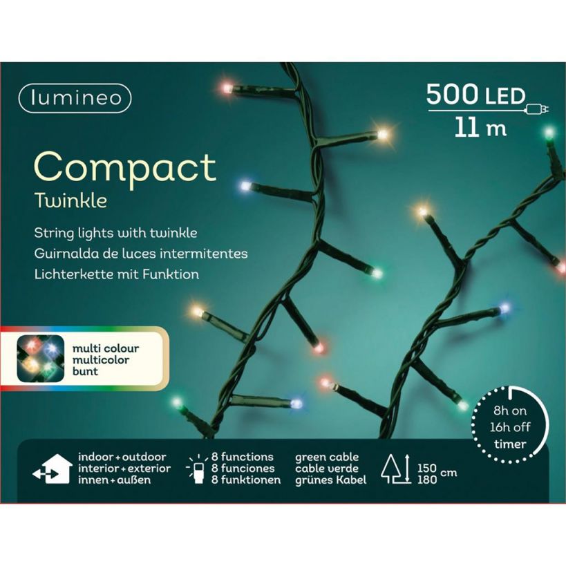 Lumineo LED compact twinkel 1100cm 500L - groen/multi - kerstverlichting