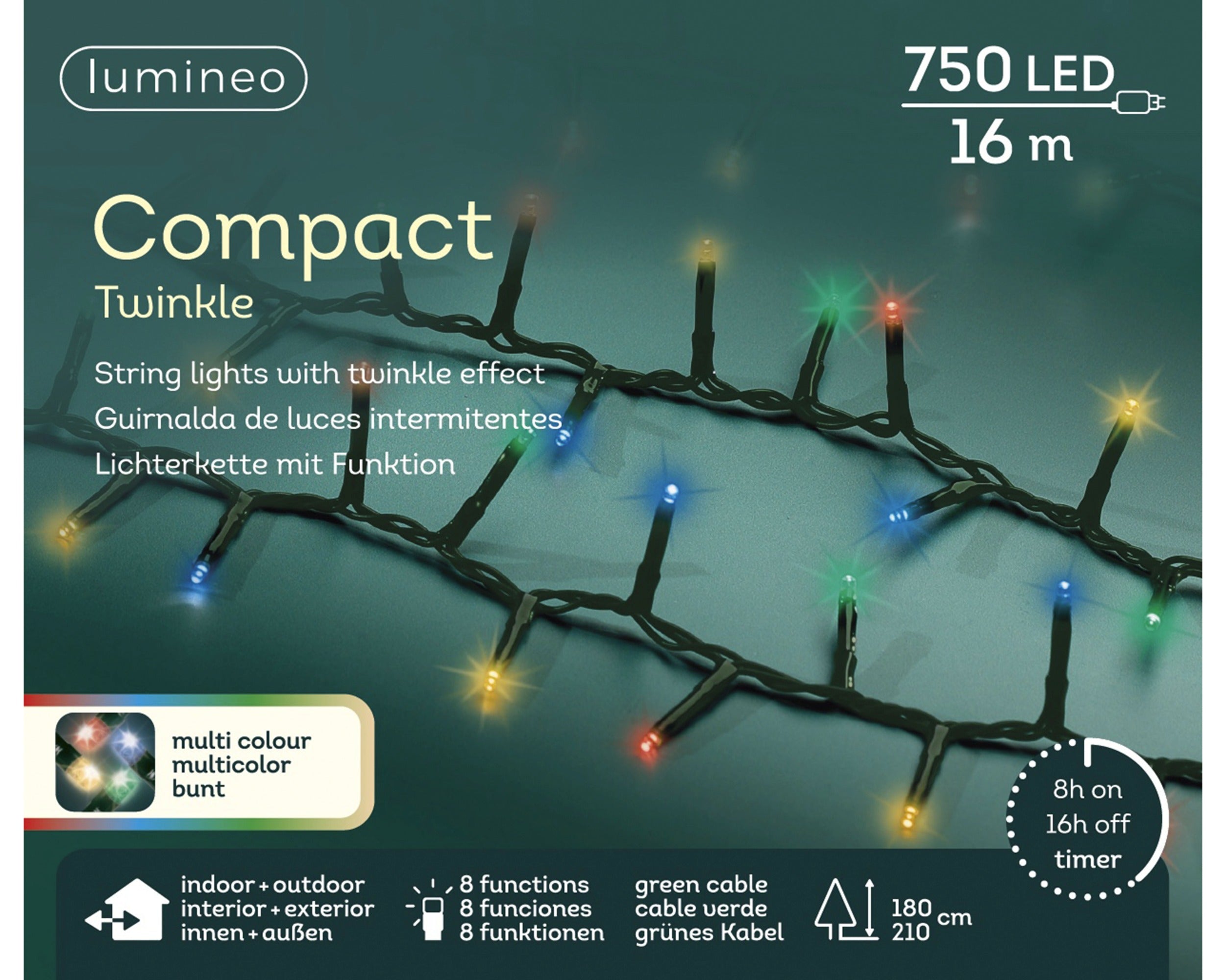 Lumineo LED compact twinkel 1600cm 750L - groen/multi - kerstverlichting