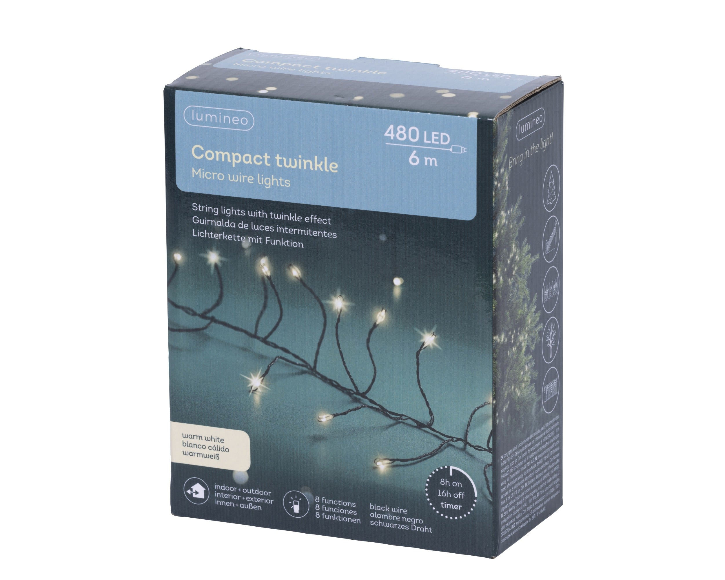 Lumineo micro LED compact twinkel 600cm 480L - zwart/warm wit - kerstverlichting
