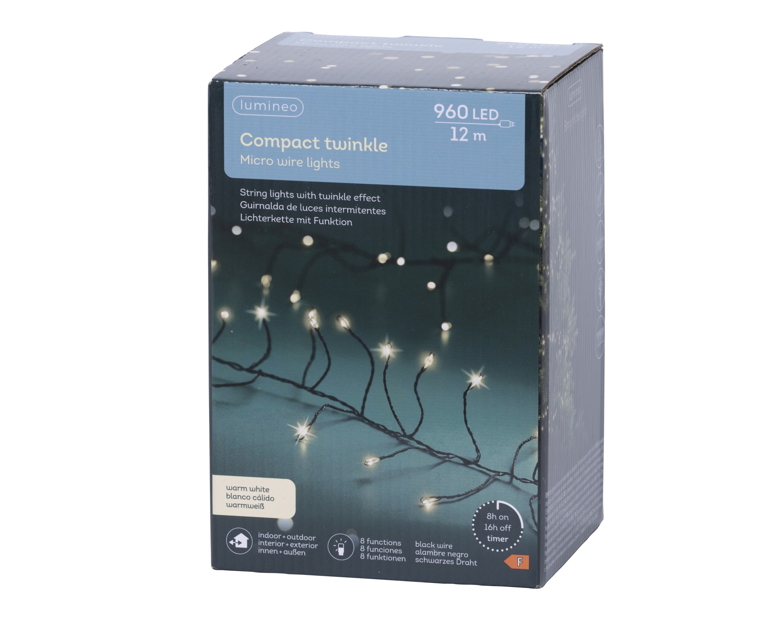 Lumineo micro LED compact twinkel 1200cm 960L - zwart/warm wit - kerstverlichting