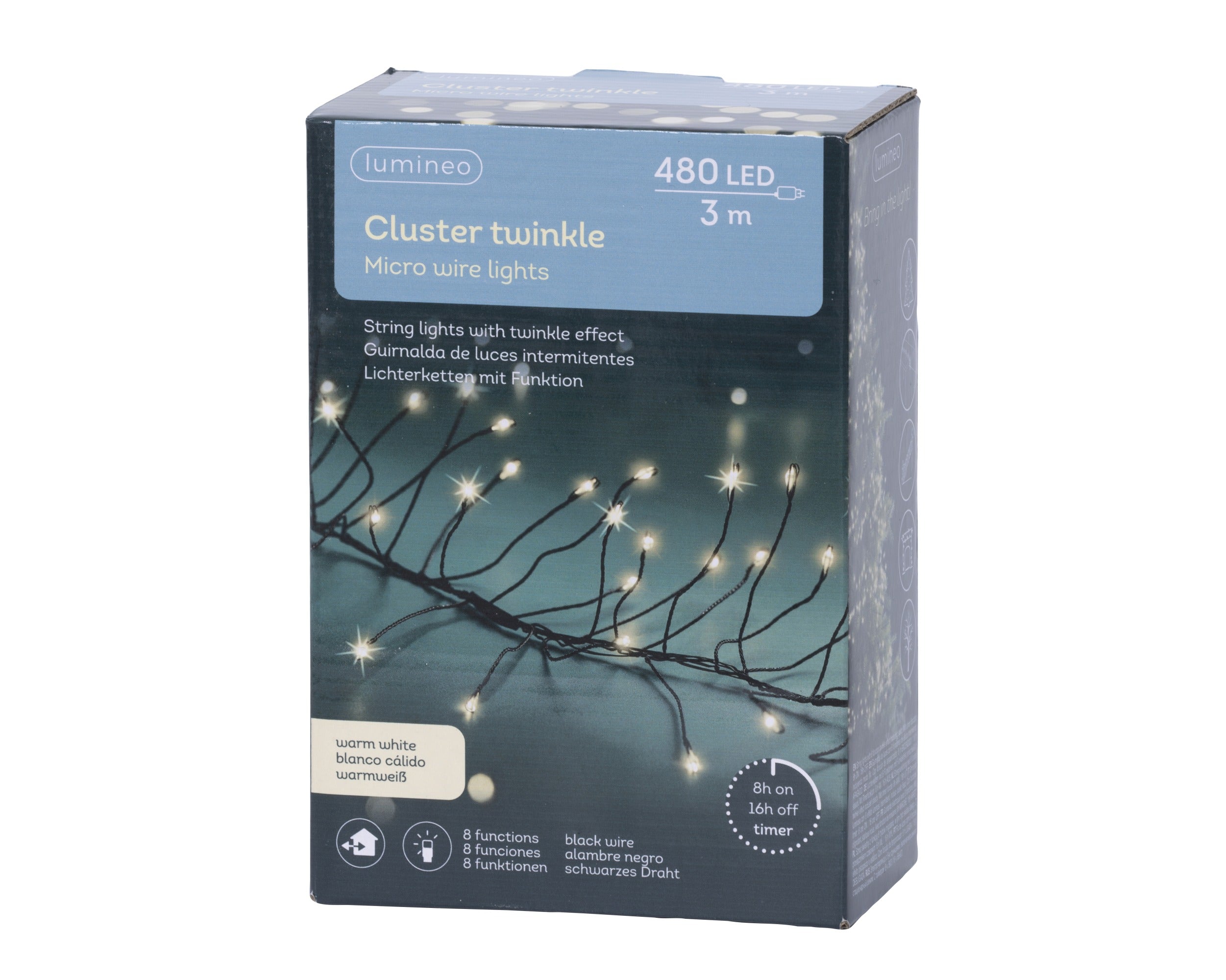 Lumineo micro LED cluster twinkel 300cm - 480L - zwart/warm wit - kerstverlichting