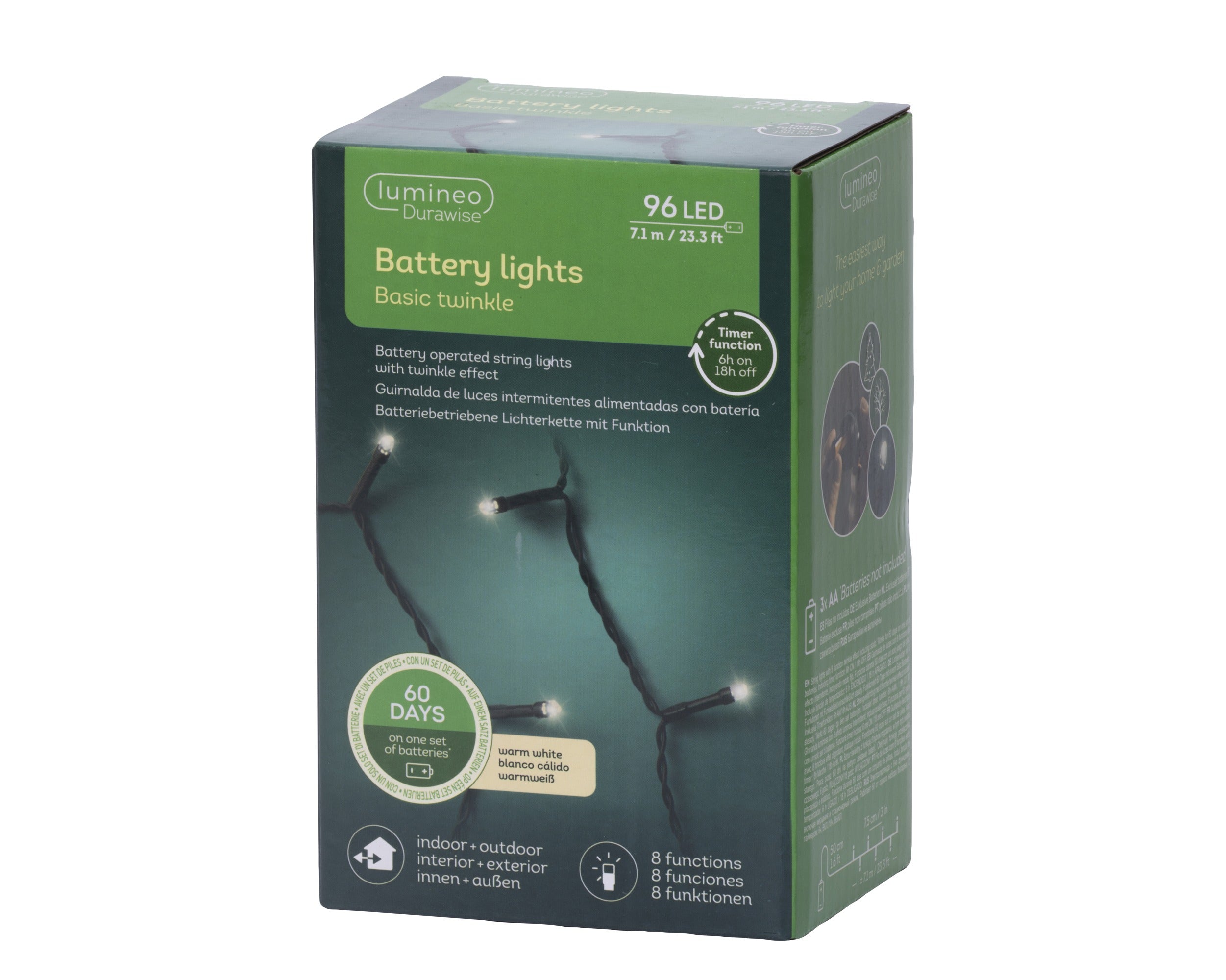 Lumineo LED durawise basic twinkel baterij 710cm 96L - zwart/warm wit - kerstverlichting