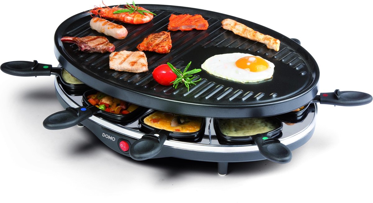 DOMO Raclette grill ovaal model vr 8pers incl. spatels- 1200W anti-aanbak
