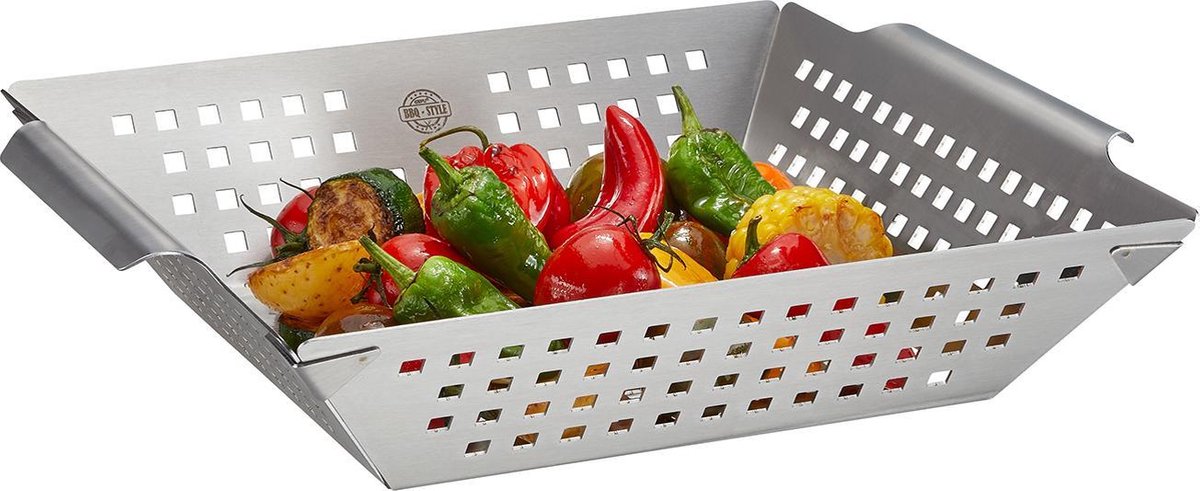 GEFU BBQ mand L met handgrepen - barbecu eschaal met gaatjes 33x28cm H7.5cm
