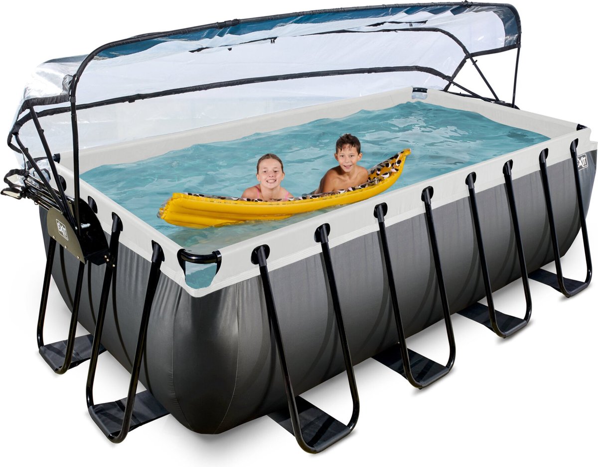 EXIT Zwembad 400x200x122cm  overkapping en zandfilterpomp - black leather