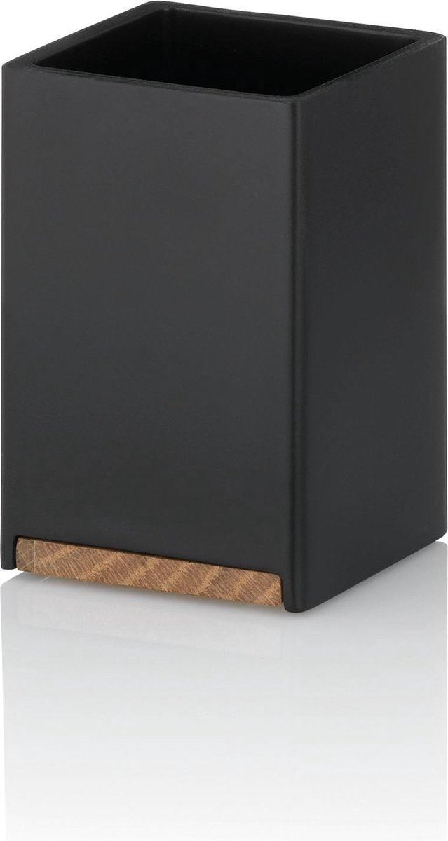 KELA Cube drinkbeker - zwart hout/zwart kunststof modern en stijlvol design