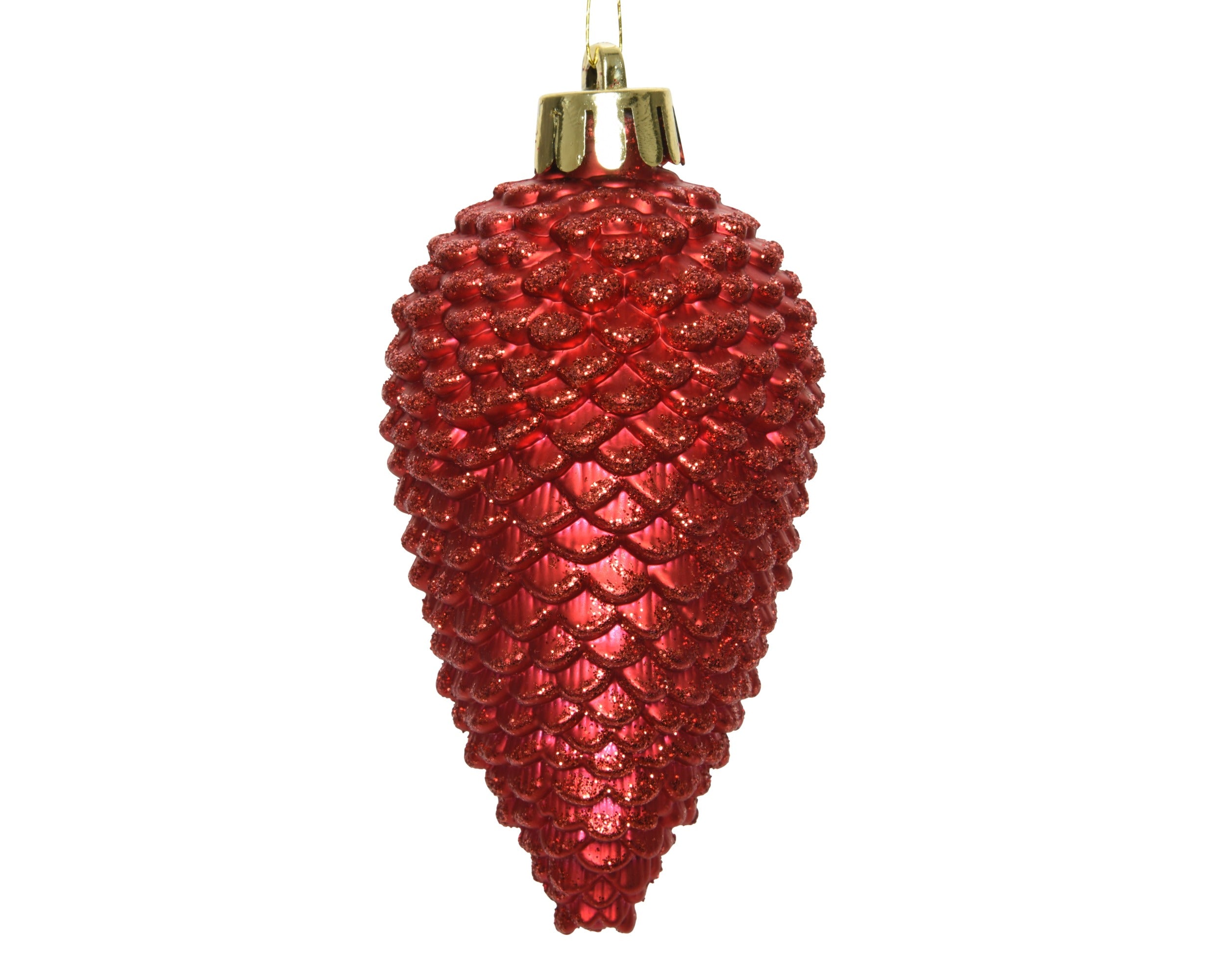 Kerstballen dennenappel kunststof glitter 8cm - kerstrood 6st. kerstrood