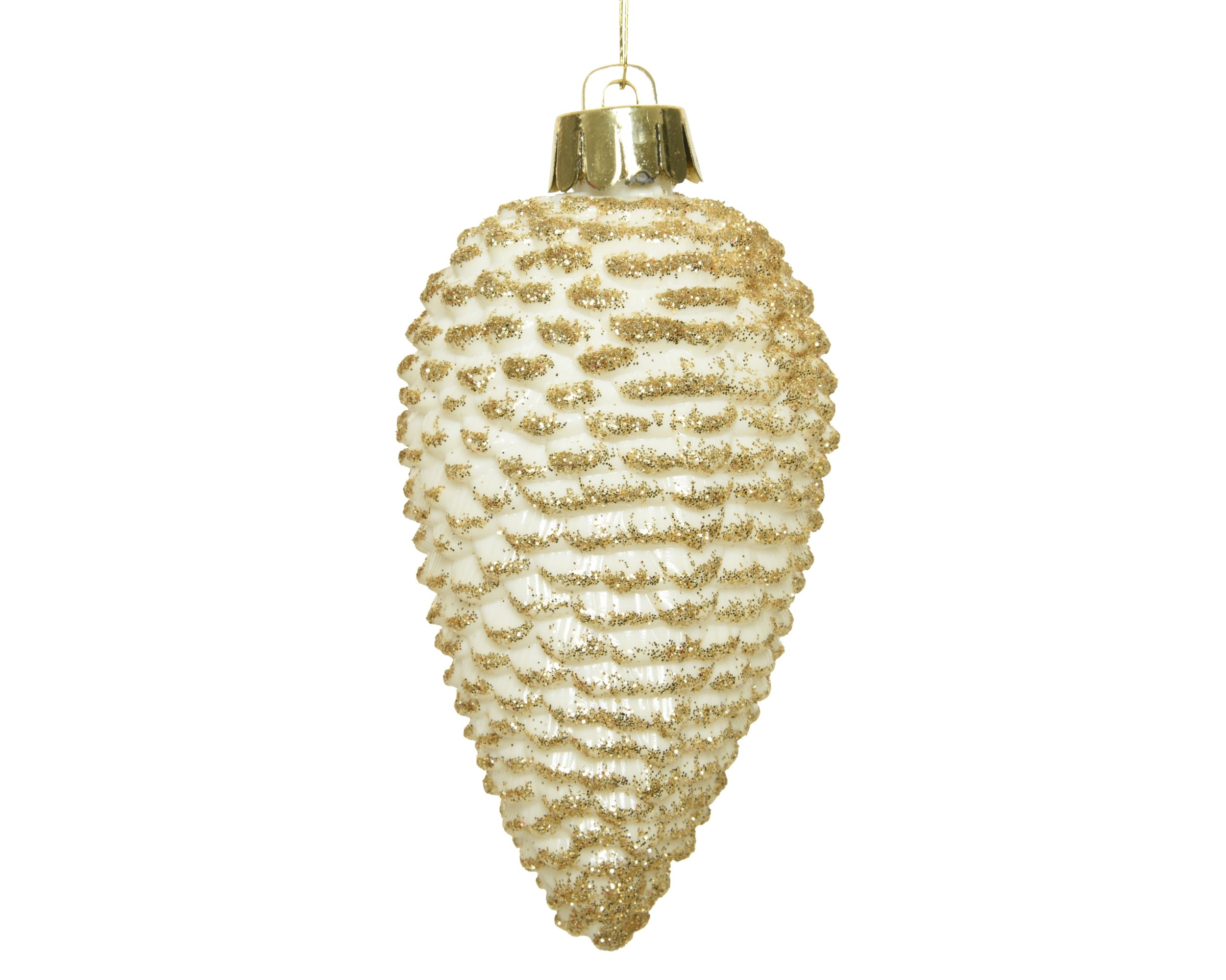 Kerstballen dennenappel kunststof glitter 8cm - wolwit 6st.