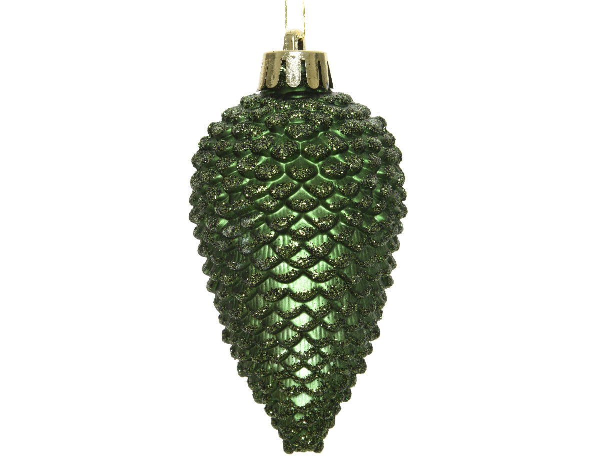 Kerstballen dennenappel kunststof glitter 8cm - dennengroen 6st. groen